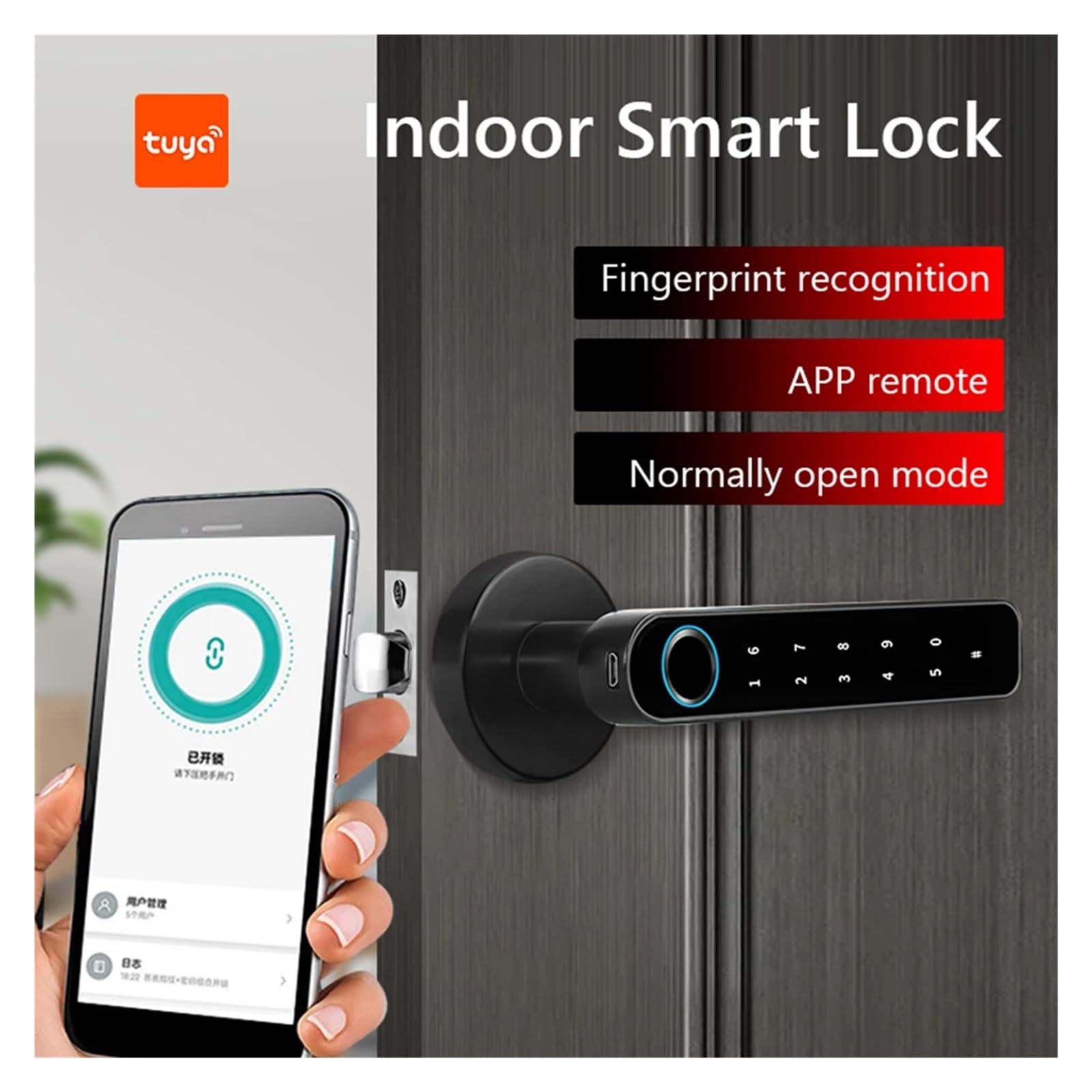 Serratura Smart, Serratura For Porta Con Impronta Digitale Compatibile Serratura Con Manopole For Porta Di Ricarica USB Con 2 Chiavi Serratura Con Maniglia Di Sicurezza For Impronte Digitali For Camer