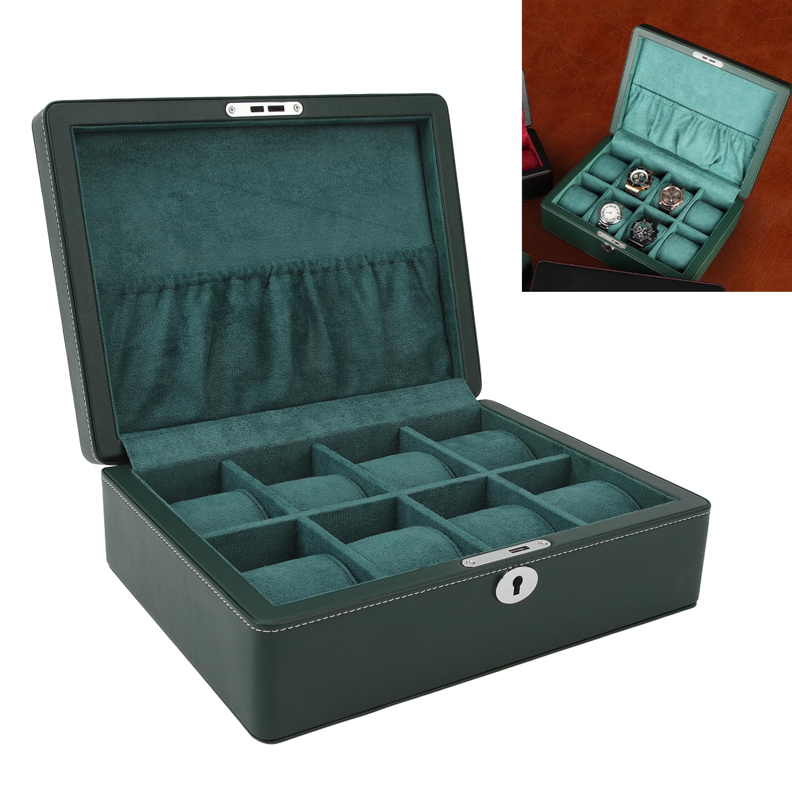 Box Watch, Watch Display Case, 8 Slot in Pelle in Pelle Morbida in Velluto Morbido da Viaggio Interno Collezione di Orologi Organizzatore di Gioielli con Chiave per Uomini Donne,