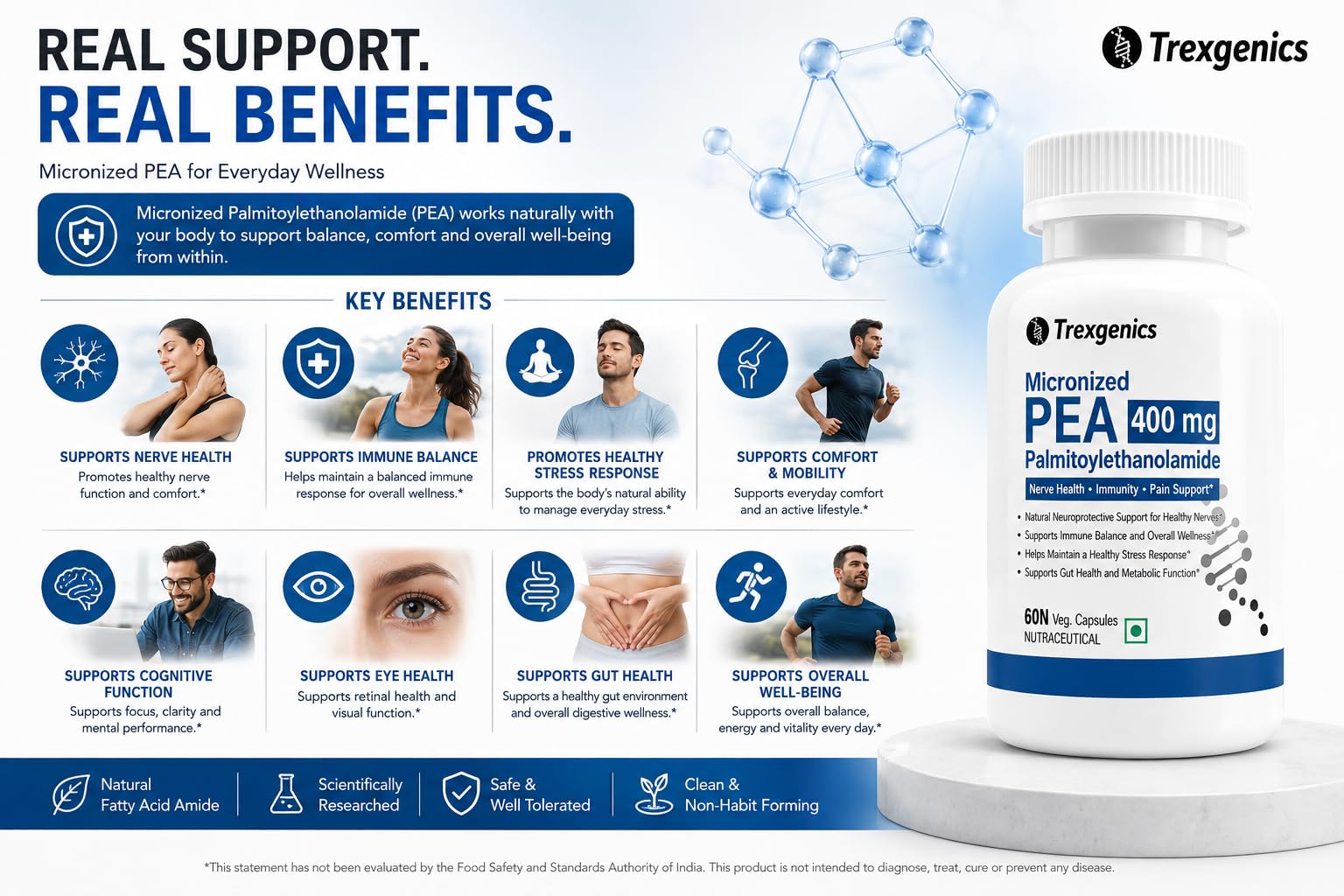 Trexgenics PALMITOYLETHANOLAMIDE (PEA) MICRONIZED 400 mg, Ultra Pure & Stable, Nerve Health, Immune System Modulation, Metabolic Health, Sleep (60 Veg Capsules) — Amazon image 6