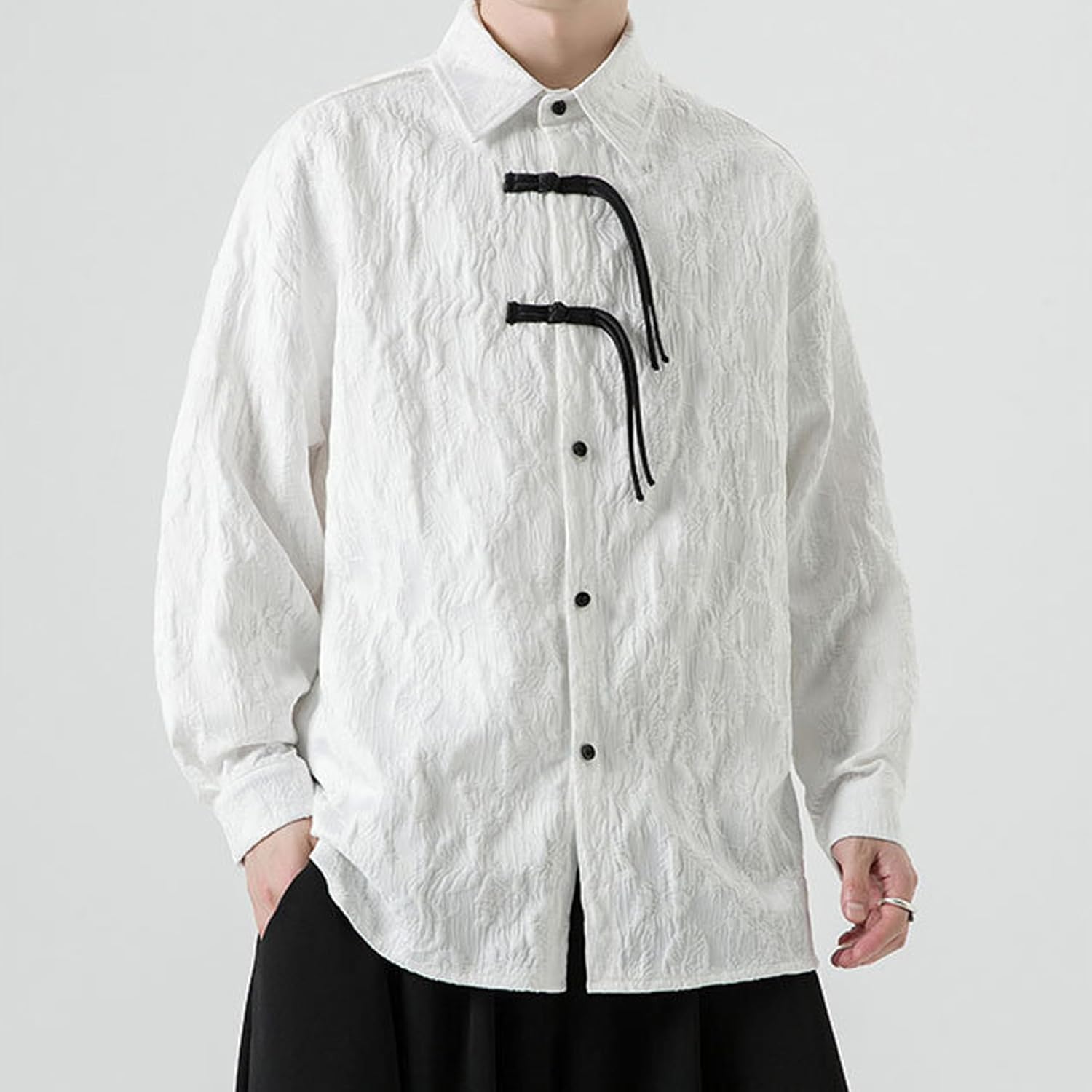 Chinese Style Men's Shirt Tang Suit Hanfu Long Sleeve Top Kung Fu Jacket Tai Chi Arts Uniform