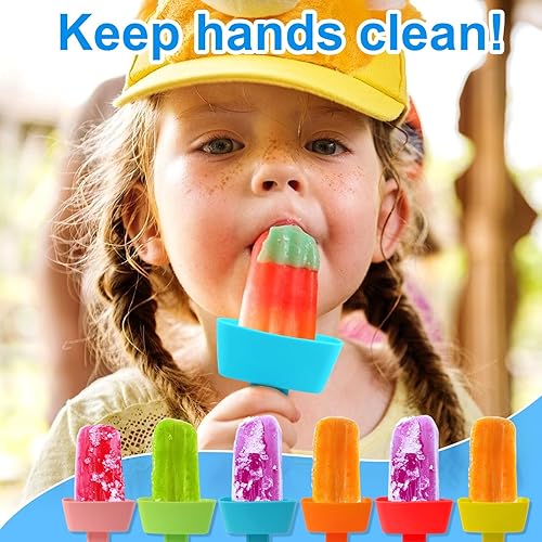 Miniatura 8 de AIERSA 2 soportes de silicona para paletas para niños, sin goteo, sin ensuciar, con popote integrado para aspirar golosinas congeladas derretidas