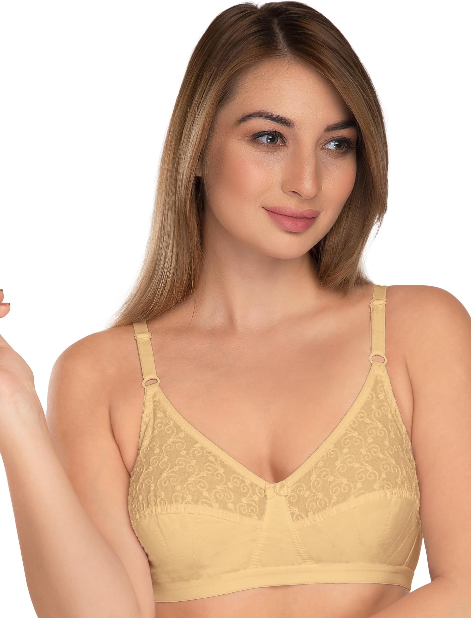 DAISY DEE Cotton Embroidered Non-Padded Wirefree Cut & Sew Cups Chicken Pattern Brassiere Women's Everyday Use Saree Bra - NILIGNCE