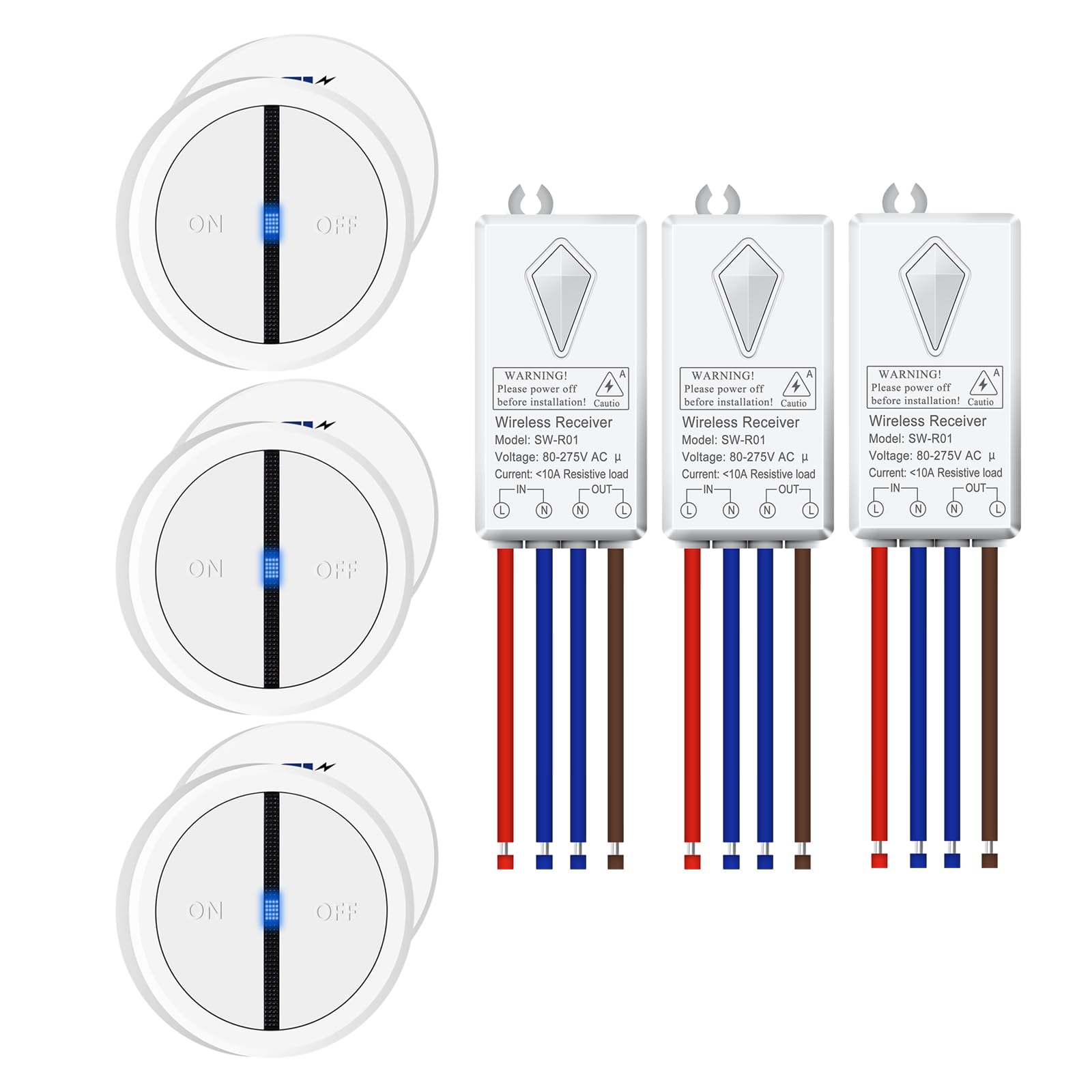 Funk Lichtschalter,NineLeaf 3PK Fernbedienung Wandschalter mit LED-Anzeige,ohne Verkabelung wandmontierbar,IP66 wasserdicht für innen und außen,Haushalt und Büro,weiß
