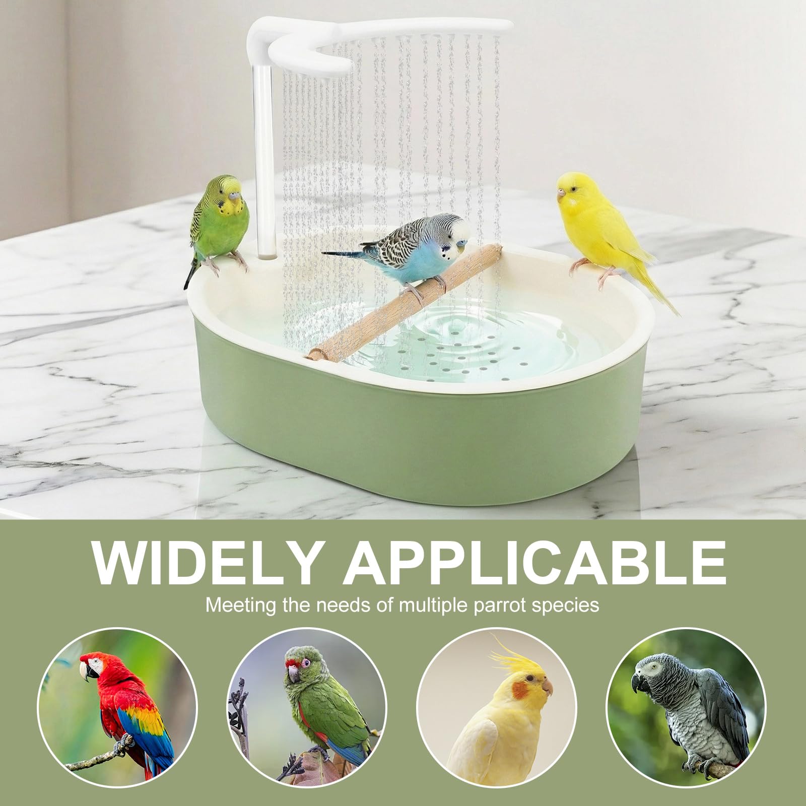 Automatische Vogelbadewanne mit USB-Wasserzirkulation | Robuste Vogeldusche & Papageienbad. Ideal für Wellensittiche, Nymphensittiche und Agaporniden. Fließendes Wasser per USB.