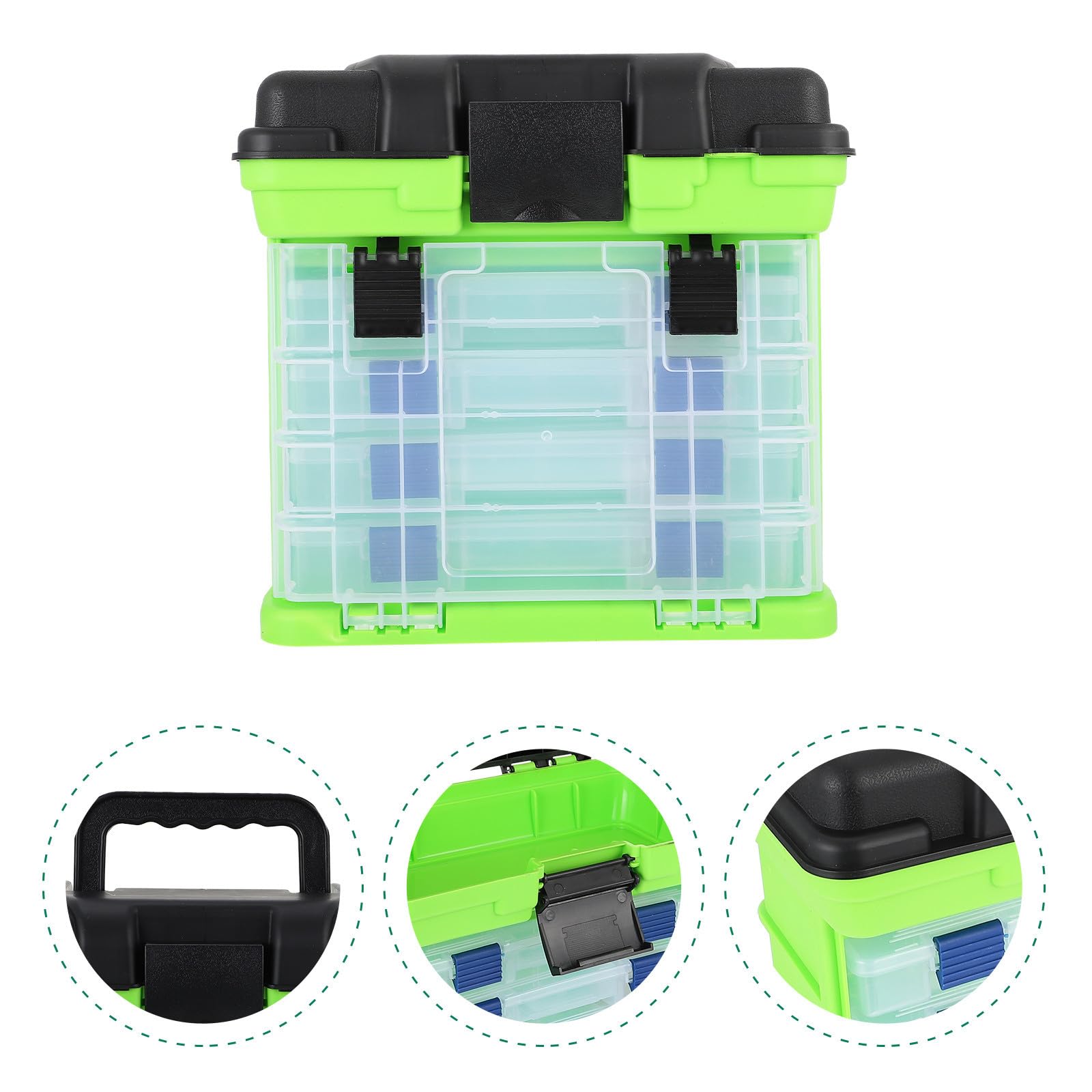 Caja de Aparejos de Pesca Grande, Portátil, de Plástico, Verde | Asa Plegable, Uso en Pesca Mar, Organiza Herramientas y Objetos Pequeños, Soporte de Carga Fuerte