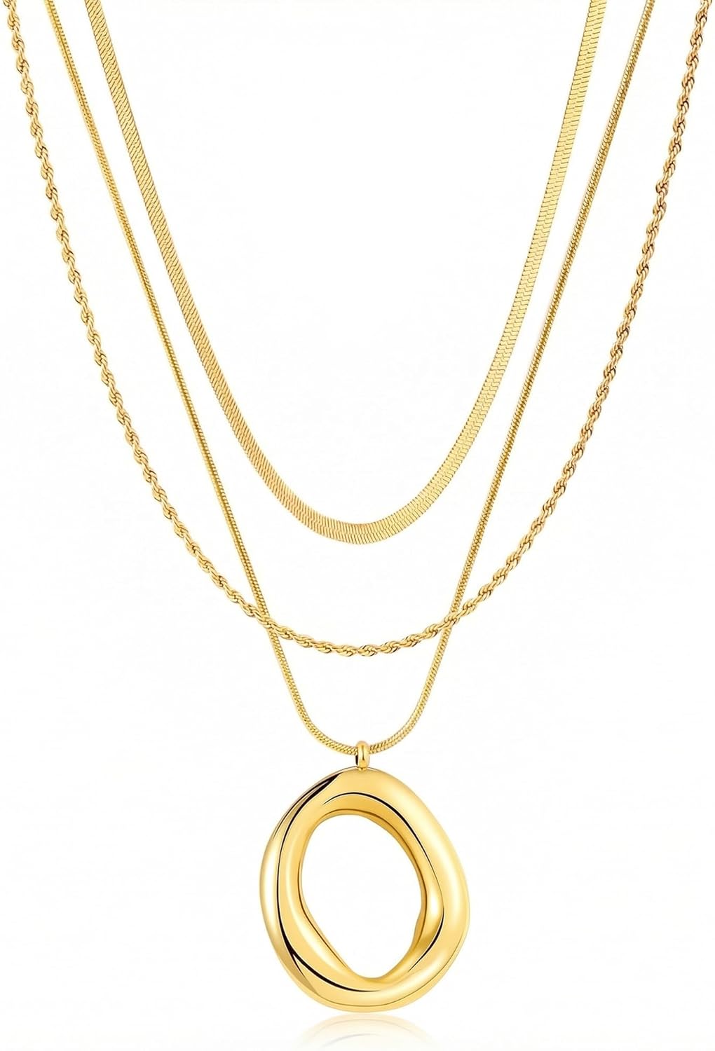 Layered Gold Necklaces for Women,18K Real Gold Plated Trendy Circle Pendant Necklace, Stackable Stack Chain Necklace Jewelry Set Gifts for Birthday Valentine's, Mother's Day & Christmas