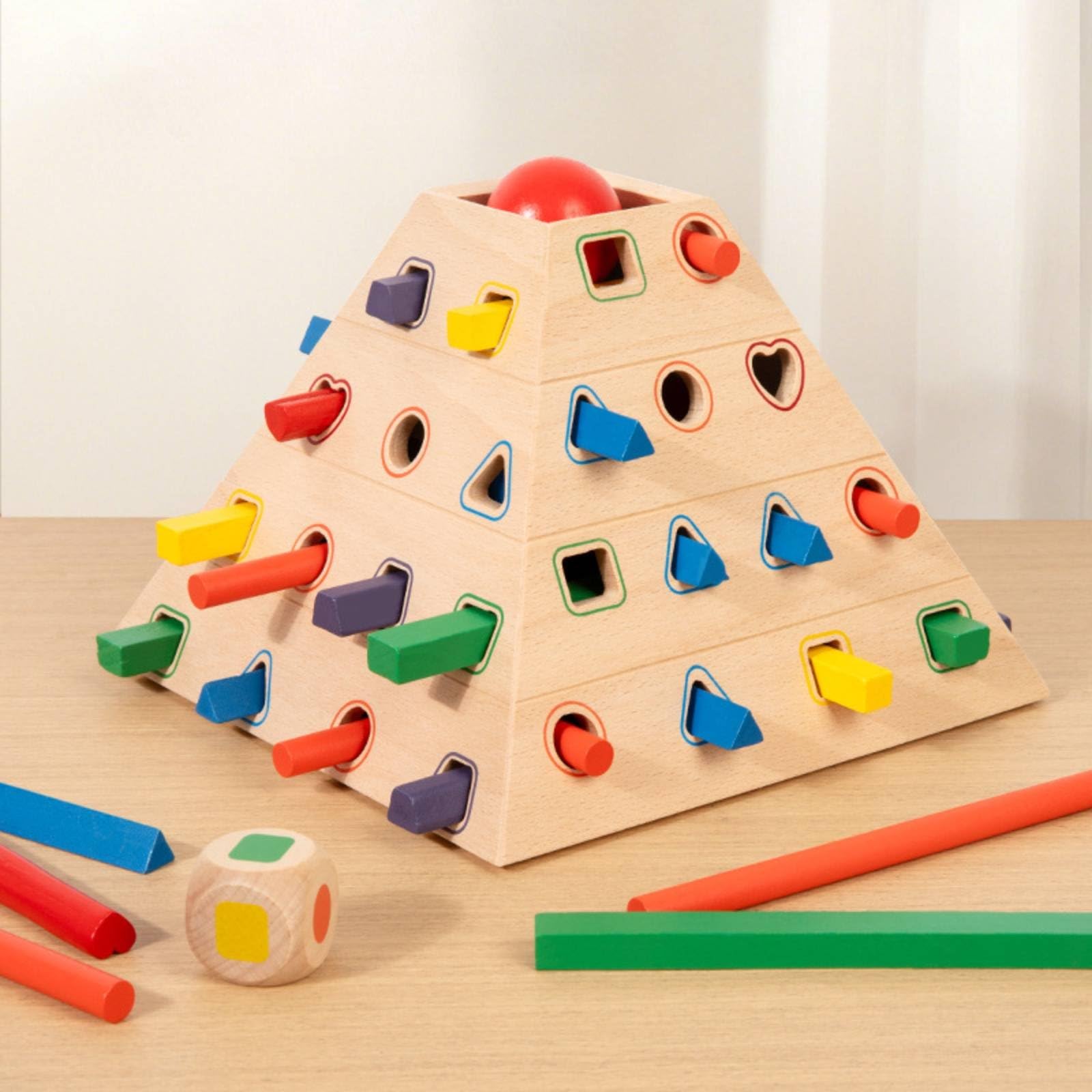 Ziehstab-Spiel Feinmotorik Holz-Balancierspiel Farbenlernen Pädagogisch Holzspiel für Kinder