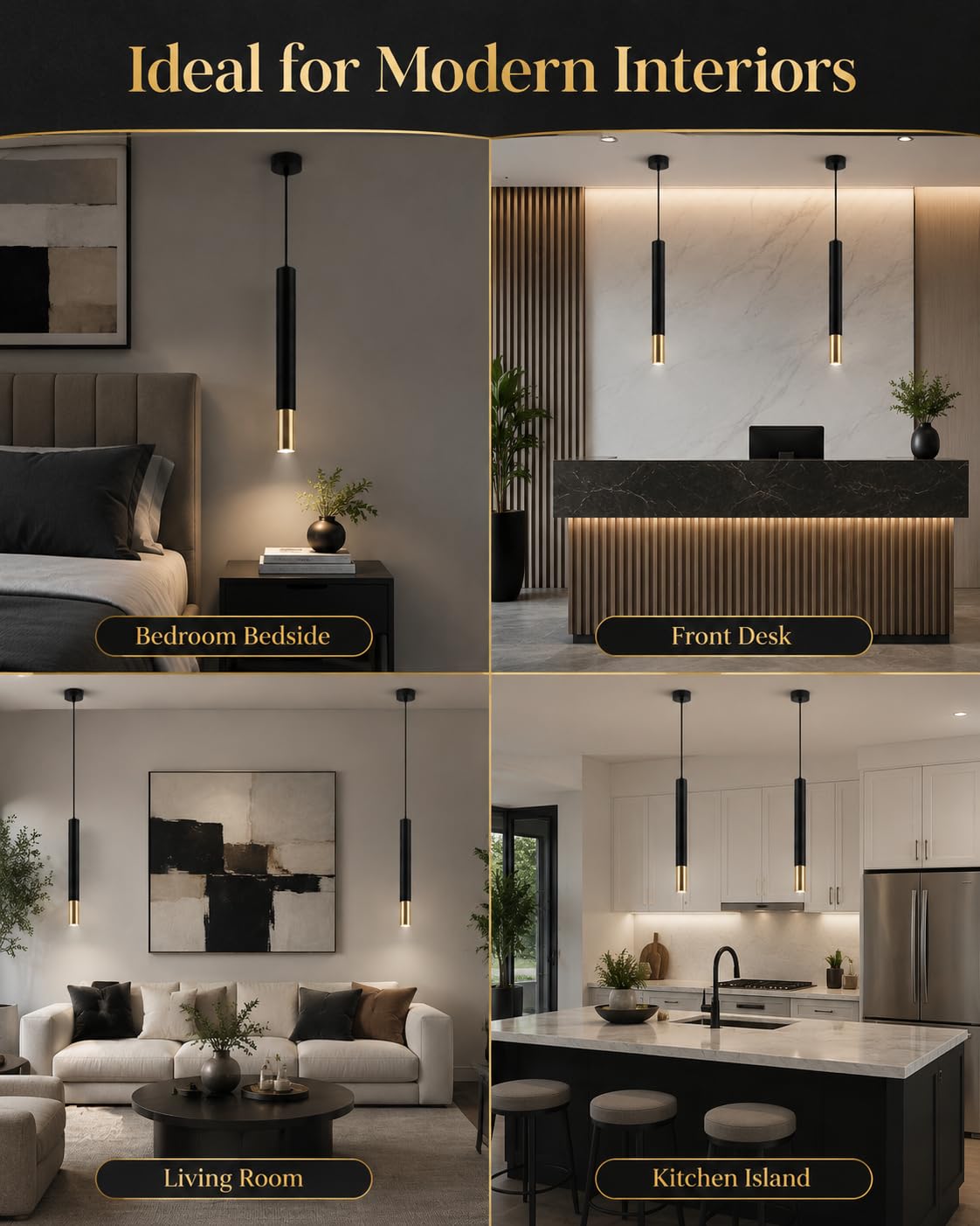 Lámpara colgante for isla de cocina, 2 paquetes lámpara techo cilíndrica 19,69 pulgadas, noche for dormitorio con iluminación 5W 4000K, barra tubo largo, cable UL, luz empotrable ajustable