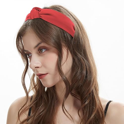 Miniatura 3 de YISSION Diadema para el cabello  4 diademas anudadas para mujer en caqui, marrón, negro, rojo  Banda ancha antideslizante para la cabeza para