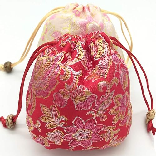 Miniatura 4 de QWERTYUILLL EAVOQLB 28 PCS Brocade Bag Peony Flower Cordón Joyería Pulsera Bolsa Moneda