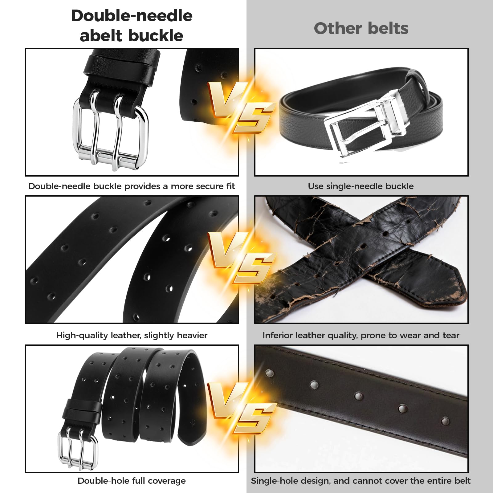 Męski pasek Double Prong skórzany pasek czarny Casual pasek roboczy Heavy Duty, podwójny otwór do dżinsów, długość spodni 135 cm, maks. talia 116 cm