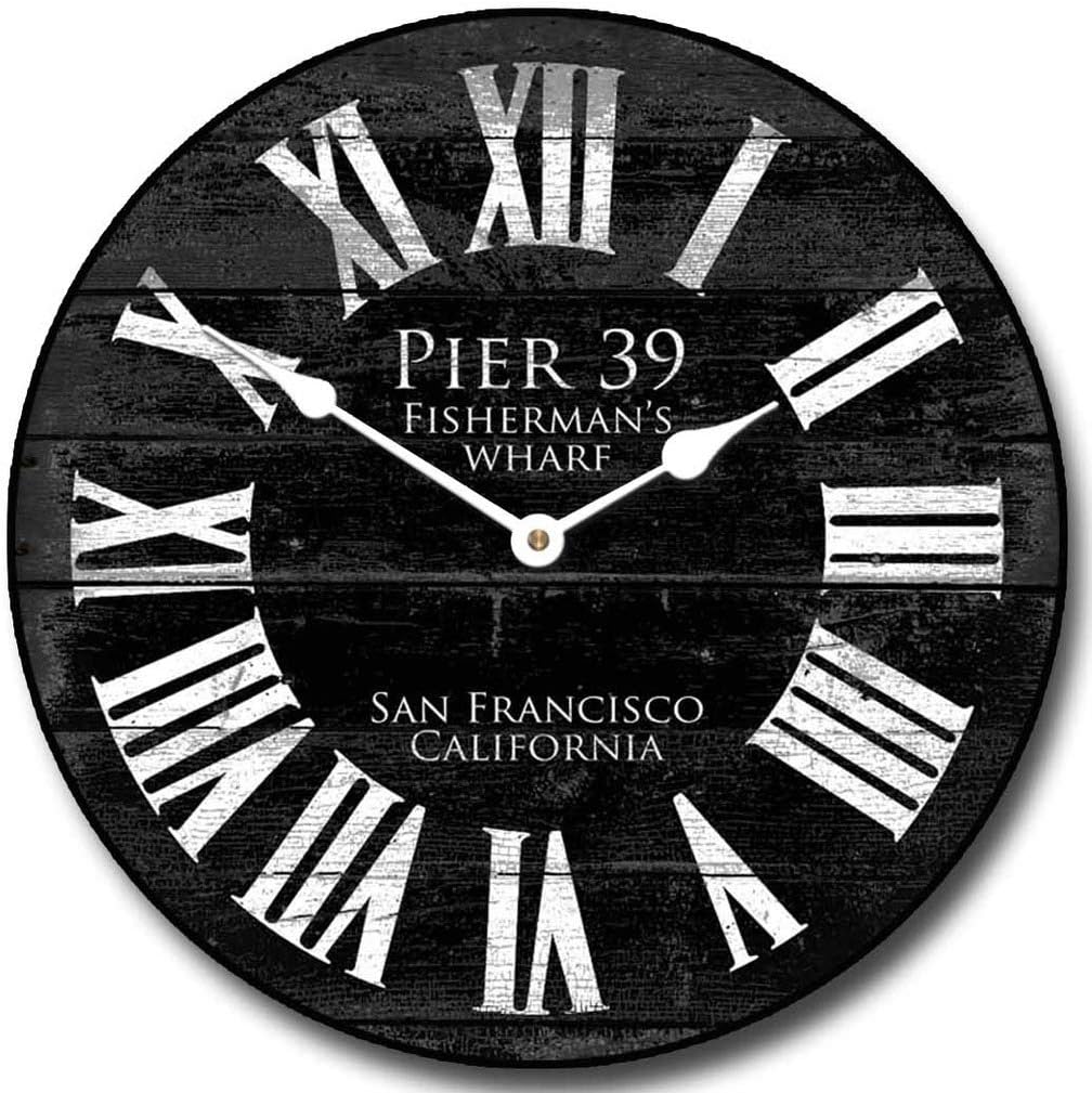 Pier 39 Black Wall Clock | Ultra Quiet Quartz Mechanism | Hand Made in USA Beautiful Crisp Lasting Color | Comes in 8 Sizes | 18-Inch