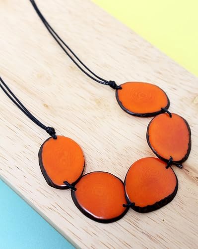 Vista 4 de Tagua Necklace Orange Chips Handmade Fair Trade, Adjustable, Lightweight by Florama Natural Jewelry