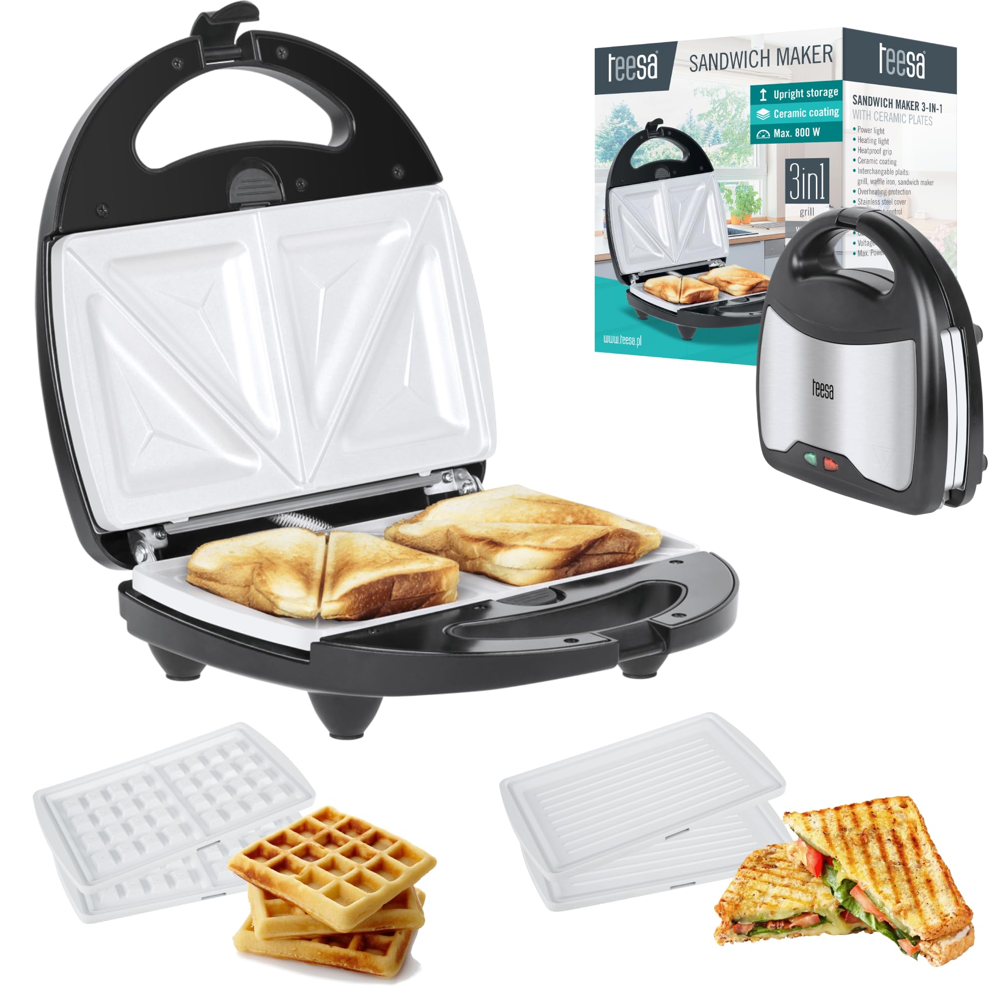 Appareil à Croque-Monsieur 3 en 1 Teesa TSA3221 Argenté/Noir