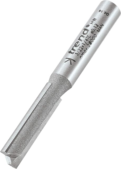 Trend Professional 1/4" Shank Straight Router Cutter Bit-Ref: 3/22X1/4TC X Diameter 6.3mm Cutting Length 25mm Tungsten Carbide Tipped Two Flute
