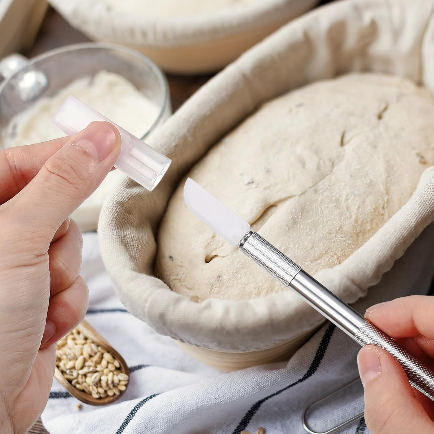Bread Lame Sourdough Ceramic Lame Scoring Tool, 4 Ceramic Blades with Protective Cover and Finger Sleeves for Sourdough Baking