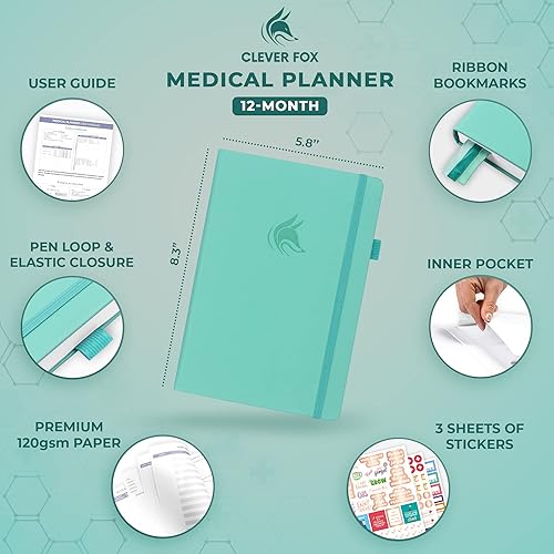 Miniatura 2 de Clever Fox Planificador médico compacto A5 de 12 meses, cuaderno médico, diario de salud, diario de bienestar para rastrear la salud, 12 meses