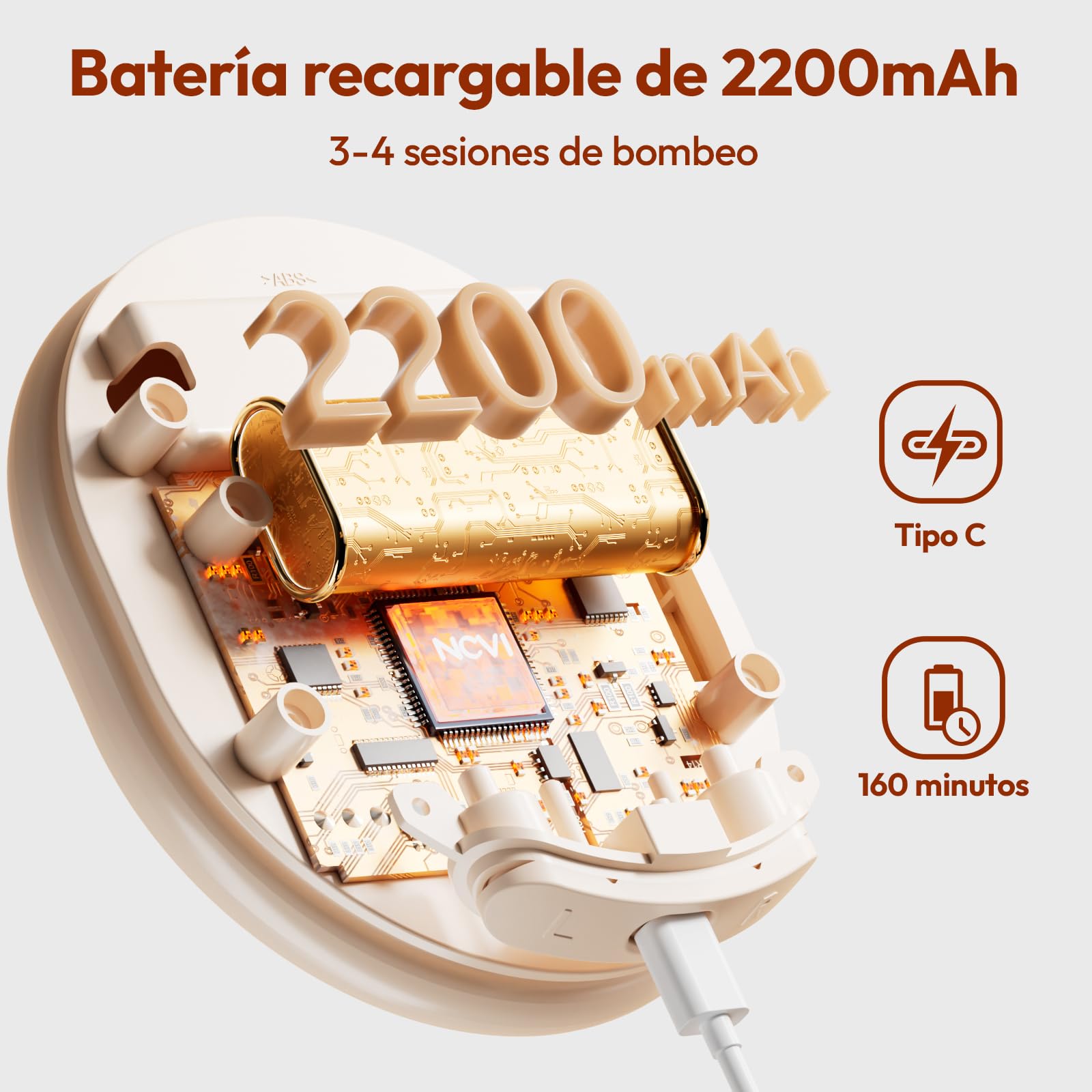 Extractor de leche eléctrico NCVI 8128, extractor de leche doble silencioso, 4 modos de extracción y 9 niveles de intensidad, antirreflujo, pantalla LED, incl. protectores de pecho de 24 mm, rosa