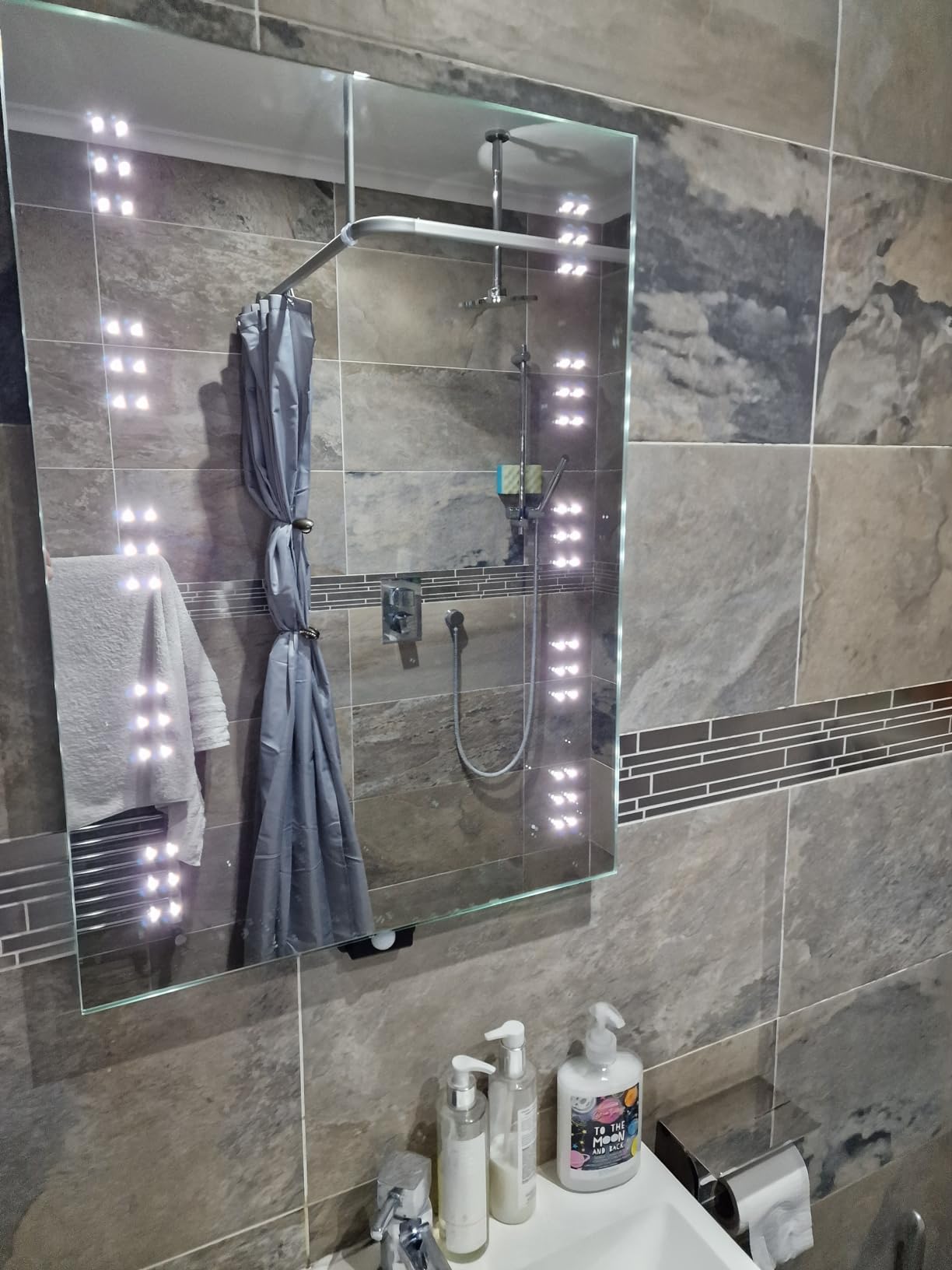 Pebble Grey Leto Illuminated LED Bathroom Mirror Battery Powered | 500 ...