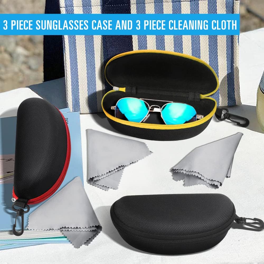 ZONLY 3 Pack Sunglasses Case Portable Travel Zipper Eyeglasses Case Hook With Cleaning Cloth - Image 2