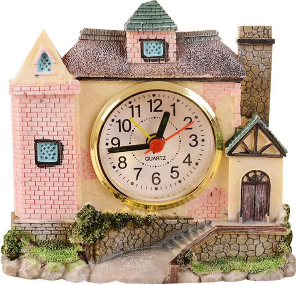 Beavorty Villa Castle Alarm Clock Resin Desktop Decorative Clock Modern Style Silent Alarm for Bedroom and Dormitory Without Battery Color