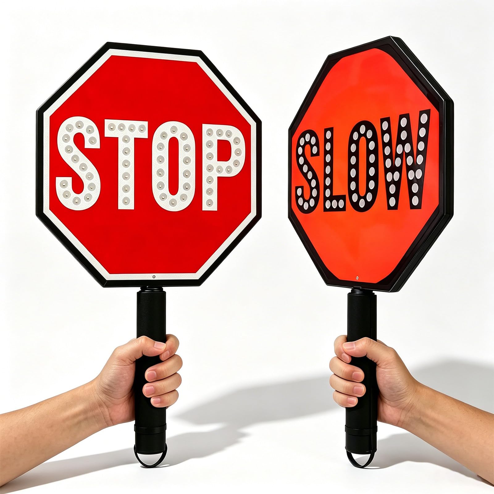 liuyunfeiGL 18" LED Stop/Slow Paddle, 2-Sided Hand Held Sign with 52 LEDs per Side, Rechargeable, Auto-On When Lifted, Steady/Flashing Modes for Crossing Guard