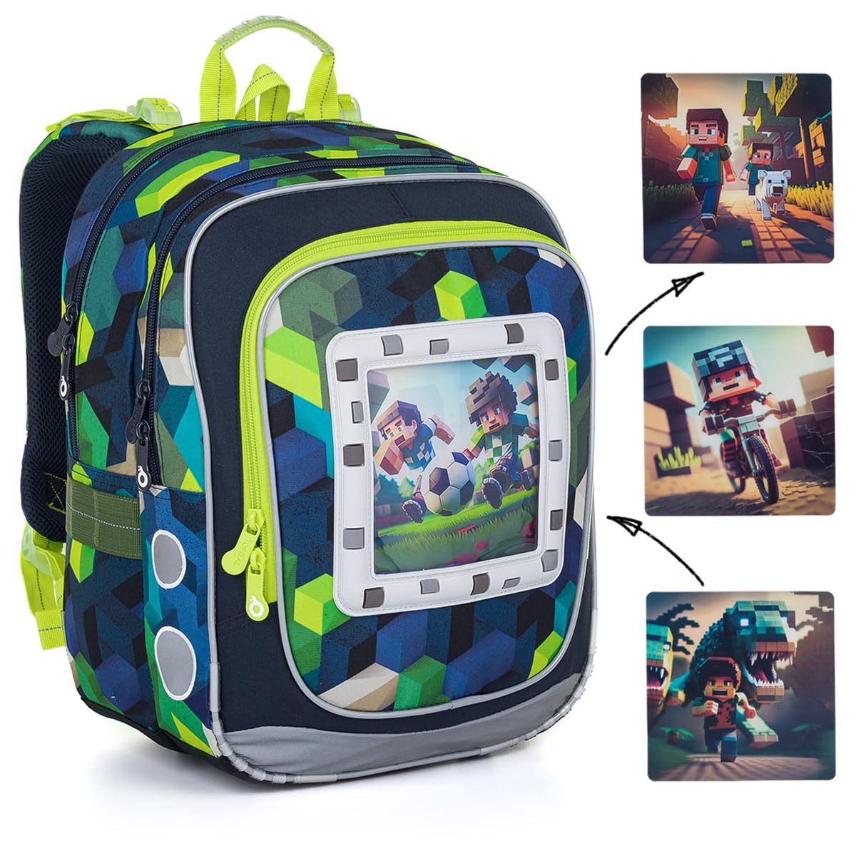 TOPGAL Schulrucksack für Jungen ab 1. Klasse, ergonomisch & leicht, wasserabweisend, mit reflektierenden Elementen, 21 L Schulranzen mit Brustgurt & Rückenpolsterung (PixelArt World)