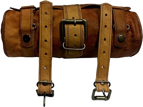 Miniatura 6 de Motocicleta de cuero genuino hecha a mano color marrón natural | Bicicleta | Bolsa de sillín para bicicleta, bolsa de ciclismo de tamaño pequeño sin