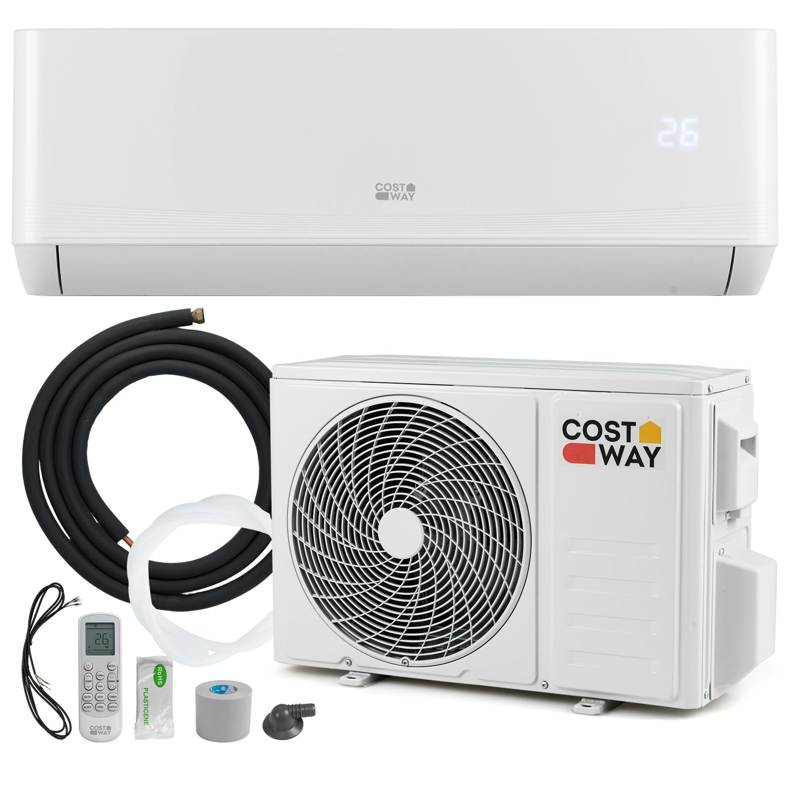 COSTWAY 12000BTU Split Klimageräte, 3,4kW Air Conditioner mit Abluftschlauch, Kältemittel R32, Selfclean