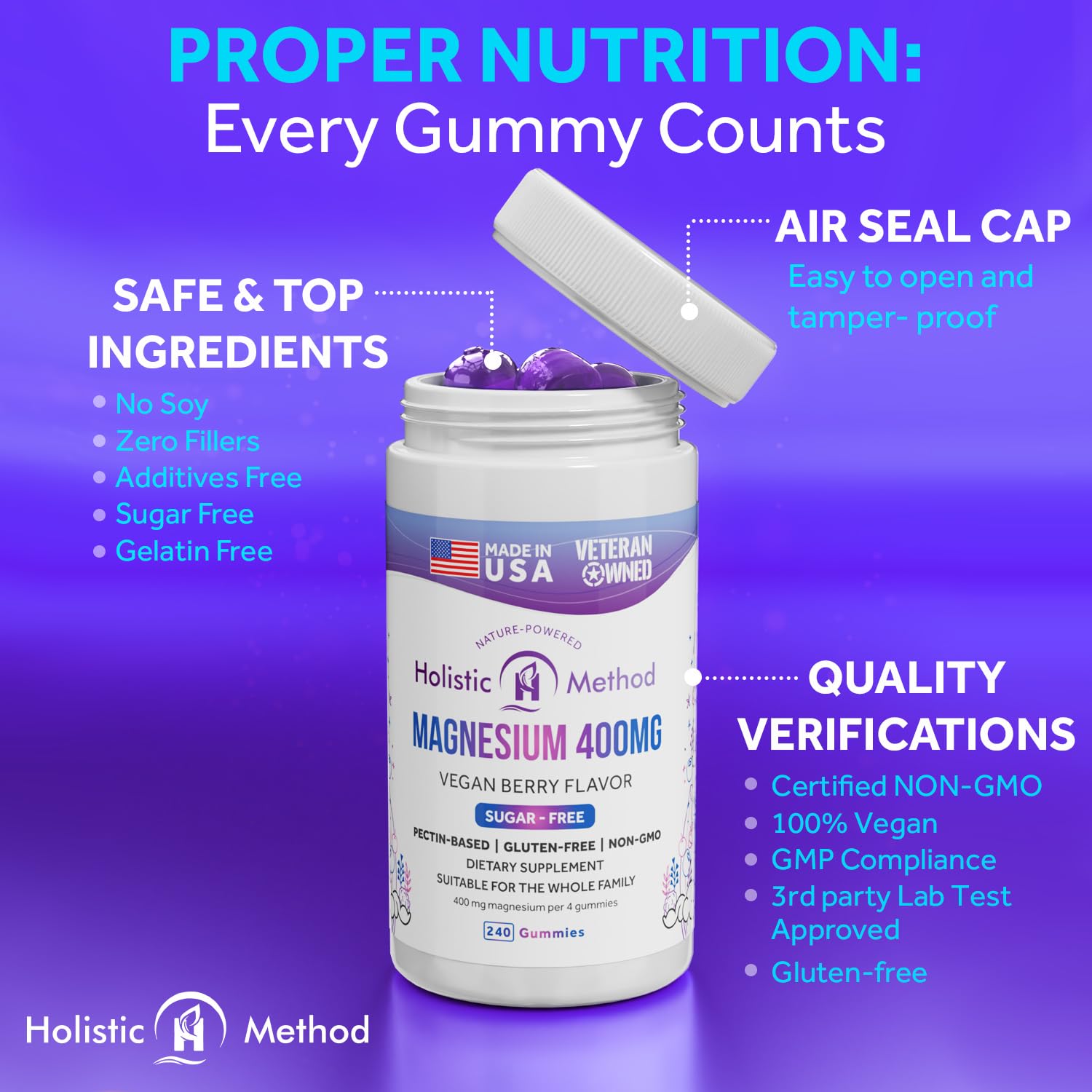 Magnesium Citrate Gummies - Sugar-Free, Vegan and Non-GMO for Better Sleep and Relaxation - No Sugar Alcohol - Magnesium Supplement for Adults, Teens and Kids - Mixed Berry - 240 Chews