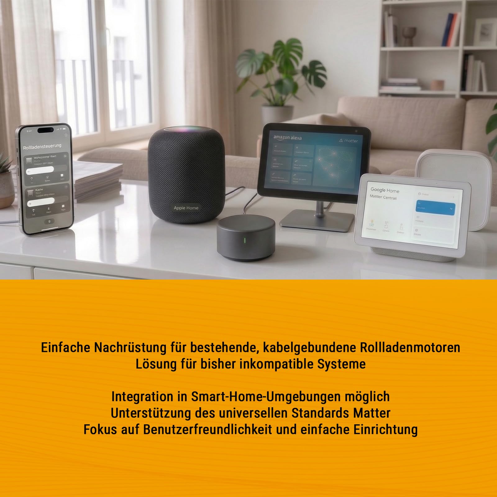 Nobily Matter Rolladenschalter ZSM Home Smart Home Rolladensteuerung (50x50mm), Sprachsteuerung, kompatibel und steuerbar mit Apple HomeKit, Alexa und Google Home - Made in Germany