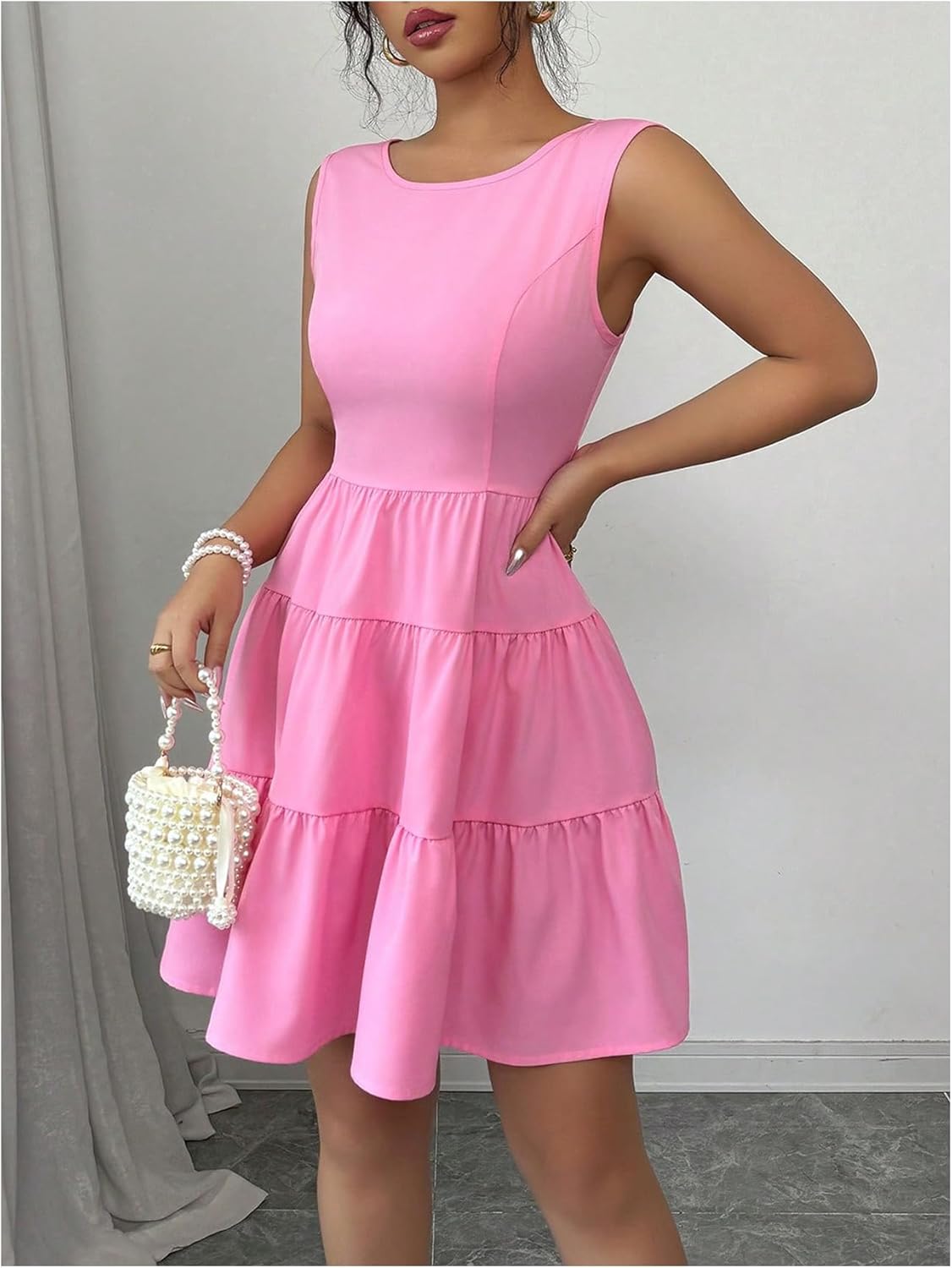 Floerns Women's Cute Backless Bowknot Dress Sleeveless Tiered Flowy Short Dresses - Image 2