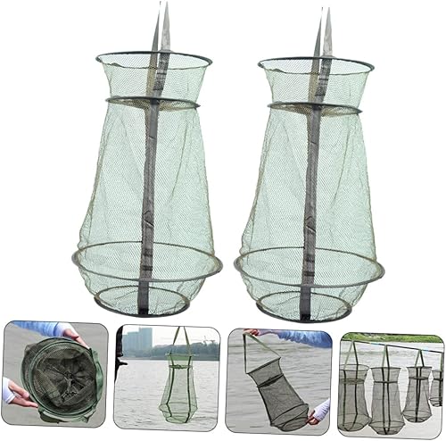 Miniatura 3 de CLISPEED Red de mantenimiento de pesca, 2 unidades, trampas de pesca para cebo, pesca de pescado, red de pesca, cesta de pesca plegable portátil,