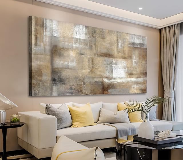 Vintage Canvas estampes Wall Art Brown White Grey Abstract Canvas Wall Art pour Salon Chambre à coucher Mur Décor Rustique abstrait Toile Artwork Retro Farmhouse Canvas Pictures Maison Décoration 50X100 CM