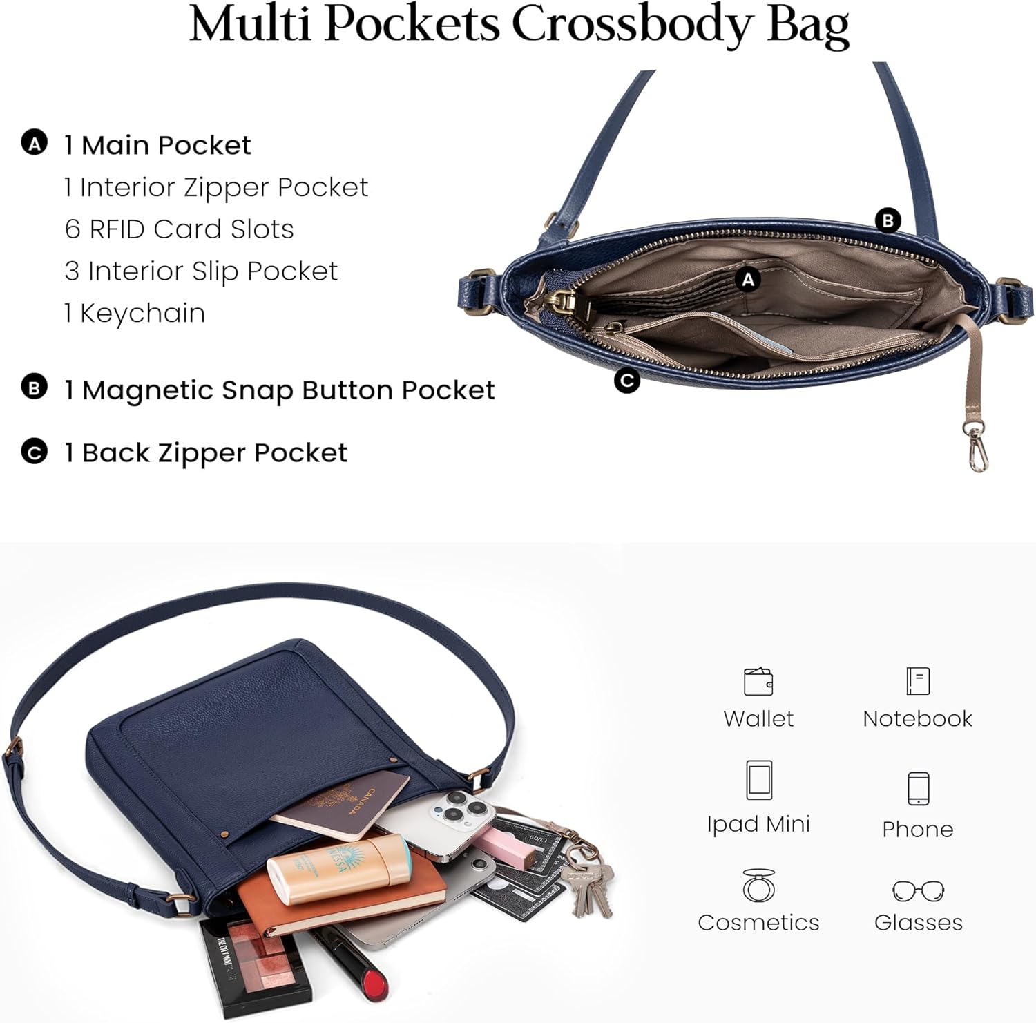 befen Genuine Leather Small Crossbody Bags for Women, Womens Cross Body Shoulder Purse Handbags with RFID Blocking Card Slots - Image 4