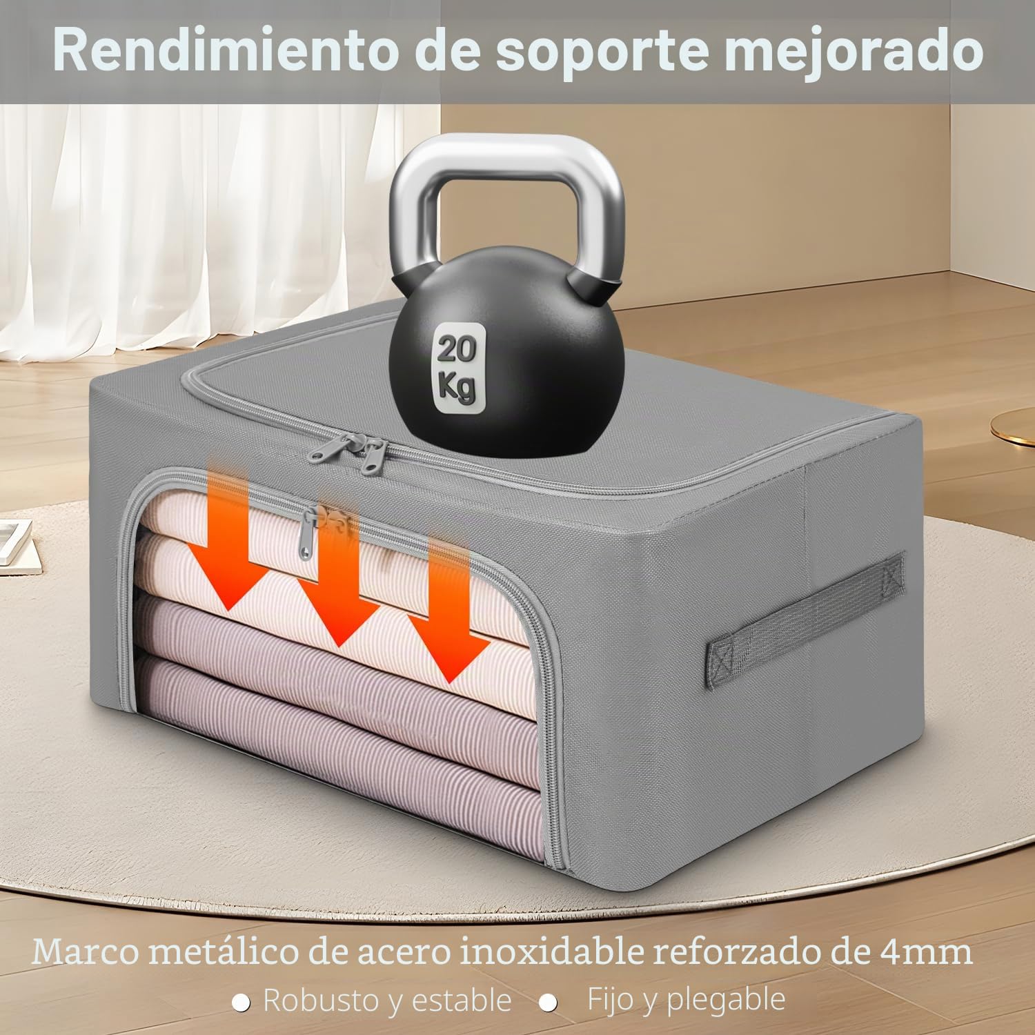 Cajas Almacenaje Ropa con Cremallera Oxford Organizador Armario Gris Claro