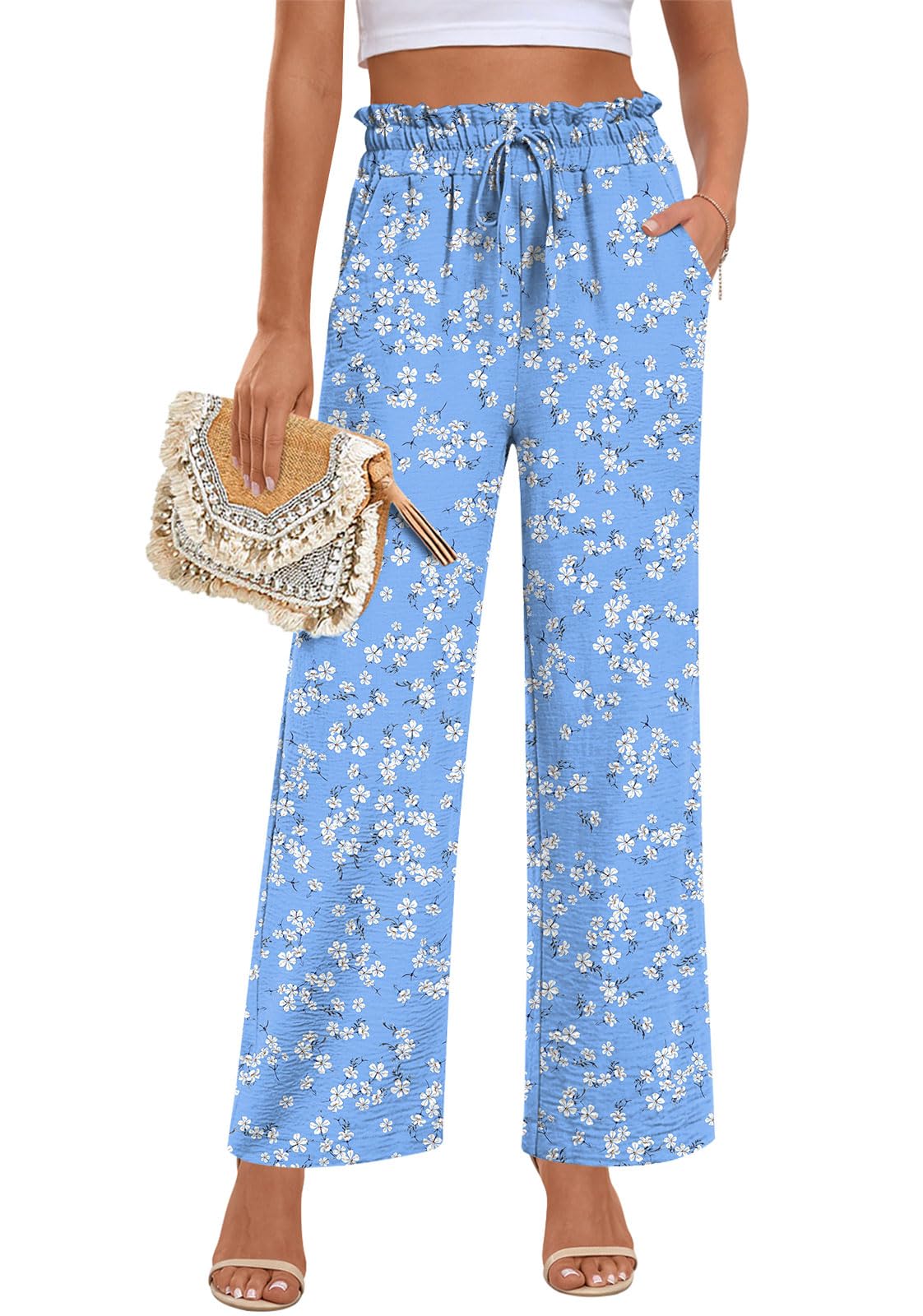 Anymeet Womens Pants Wide Leg Palazzo Loose Pants with Pockets Causal Trendy Summer Outfits M-3XL
