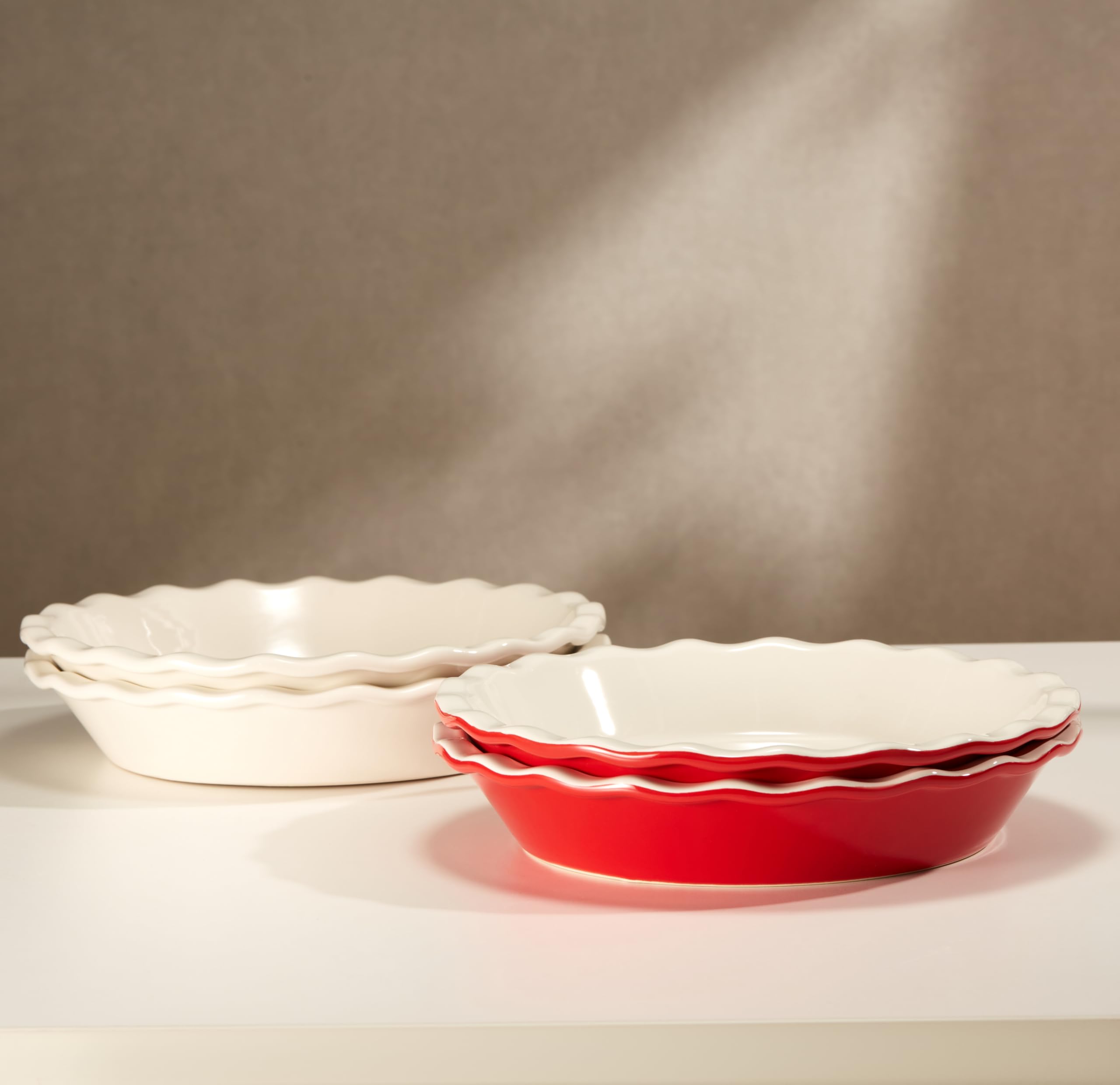 KooK Kuchenform, Keramik, wiederverwendbar, rund, Quiche-Backform, tief, Wellenkante, für Kuchen, Torten, Aufläufe, Torten, Mikrowelle, Backofen und Spülmaschine, 22,9 cm, 1020 ml, elfenbeinfarben, 2