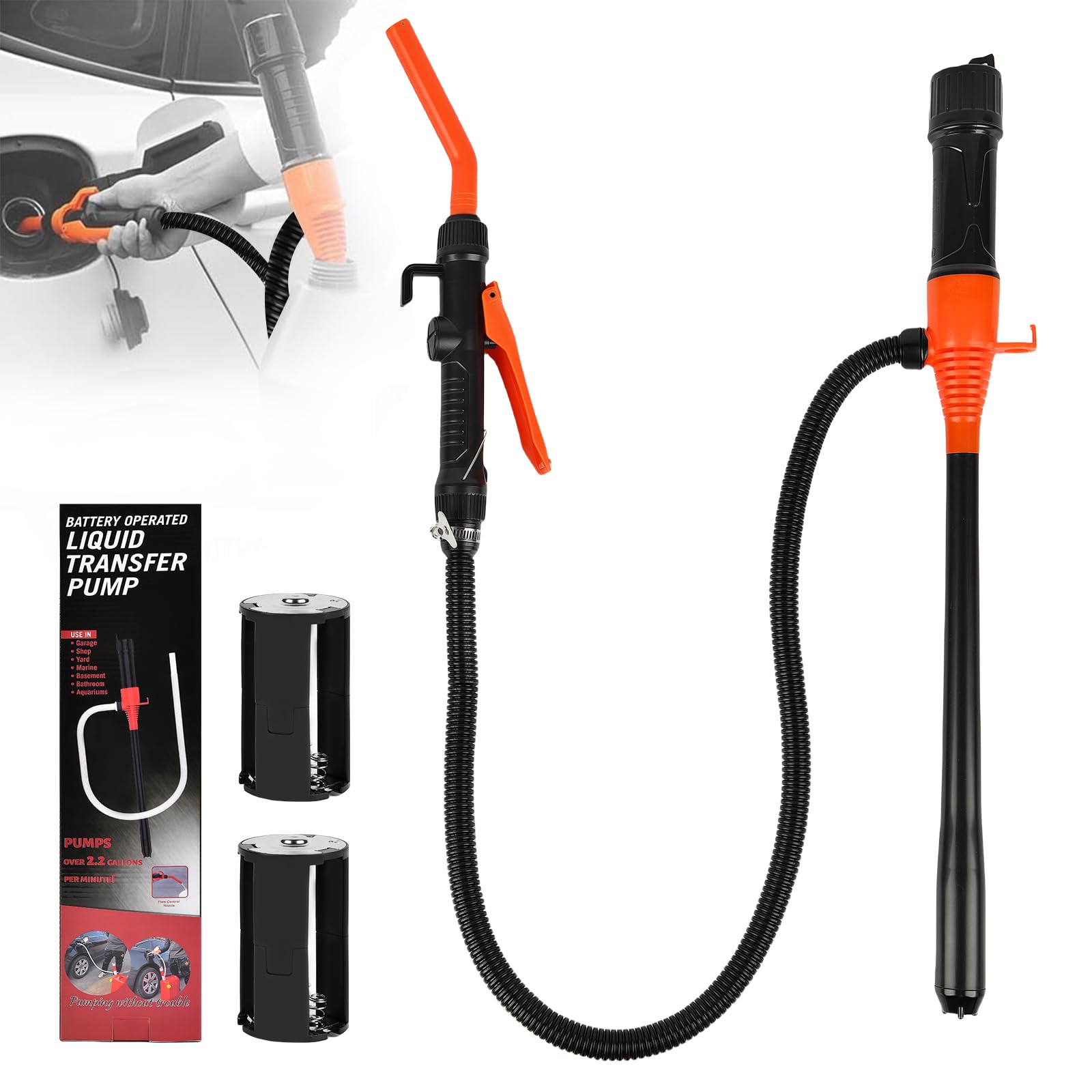Portable Power Battery Pump, Battery Operated Electric Siphon Pump Water Transfer Pump, Easy to Use Manual Portable 2.4GPM Pump and on-Spill Design