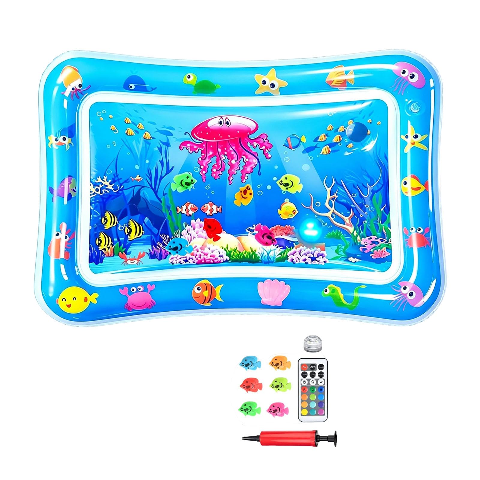 Kühlmatte Katze Wassermatte, Katzenspielzeug Wassermatte Sensorische Katze, 60x40CM Katzen Kühlmatte Katzenpool mit Fischen Spielzeug Licht, Interaktives Katzenspielzeug Selbstbeschäftigung Wasserbett