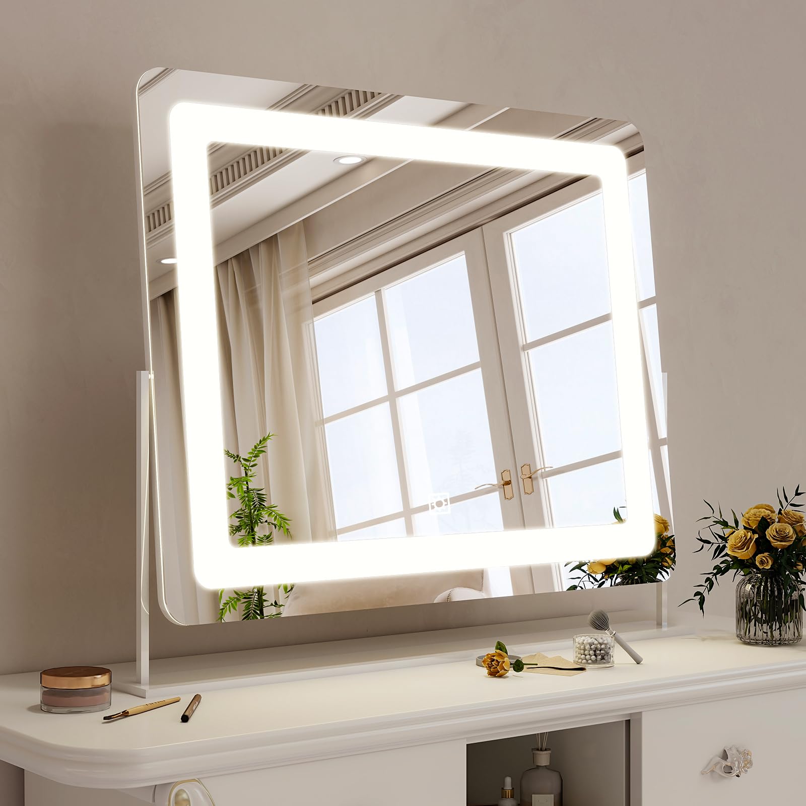 BEAUTYPEAK Vanity Mirror with Lights, 22"x18" Inch Hollywood Lighted Makeup Mirror, Smart Touch Control & Dimmable LED Strip for Dressing Room & Bedroom, White