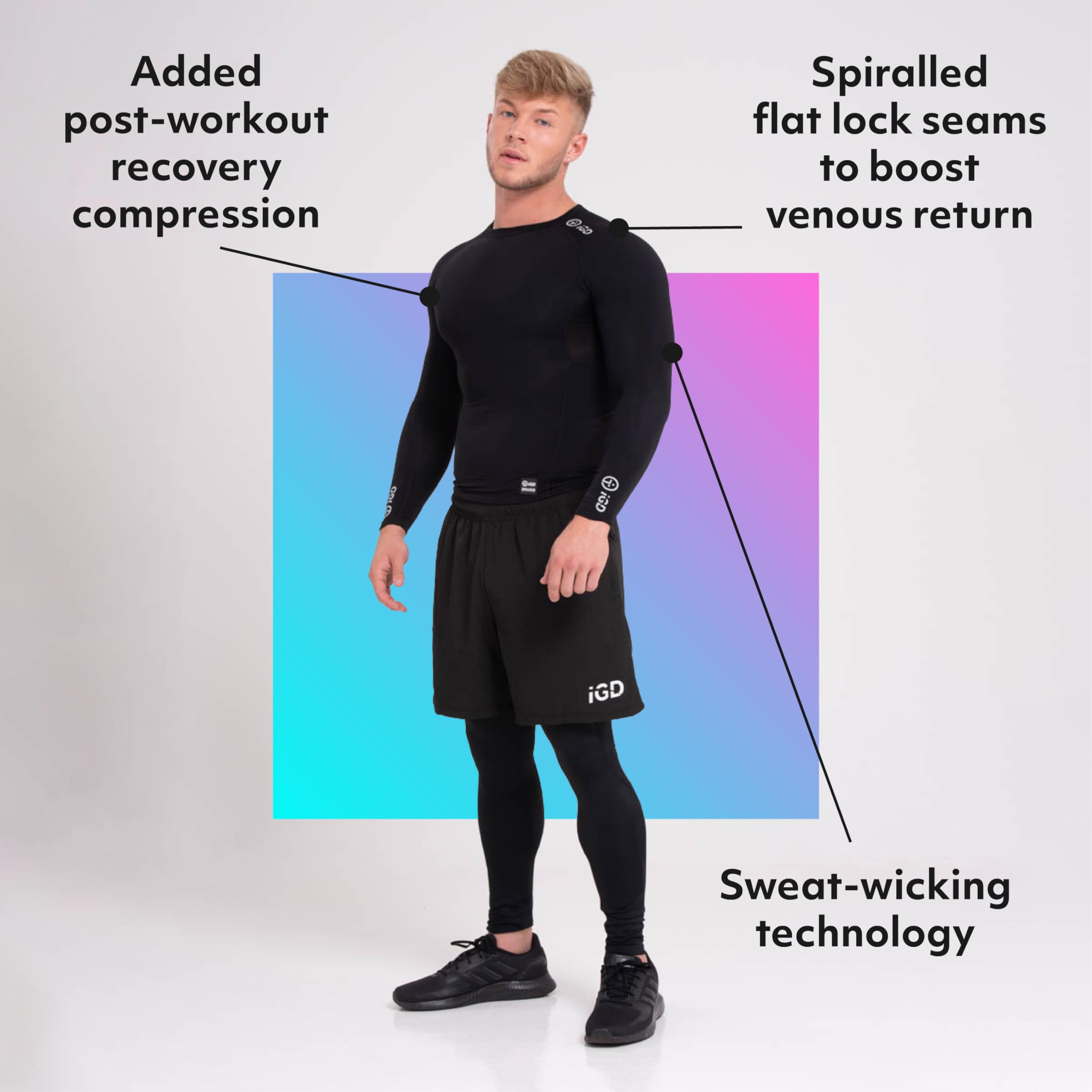 Maglia a compressione da uomo con recupero muscolare e supporto articolare per palestra, corsa e altro, strato di base termico, comfort senza pari, traspirante (nero)