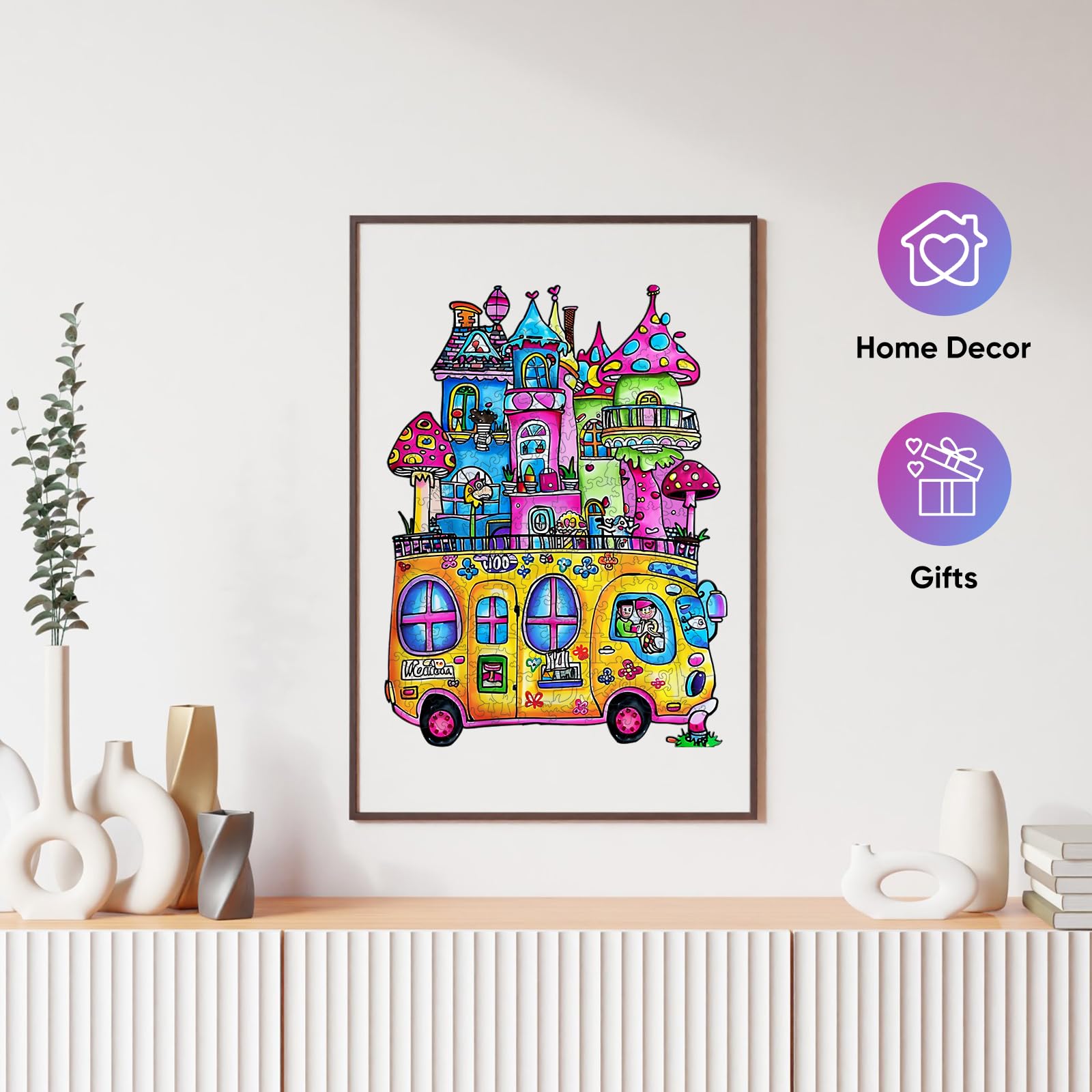 delobil Casse-tête en bois pour adultes, puzzle de voiture de 500 pièces, forme unique de bus scolaire pour adultes et enfants, casse-tête amusant pour la maison, cadeau de famille, 58,1 x 33,2 cm