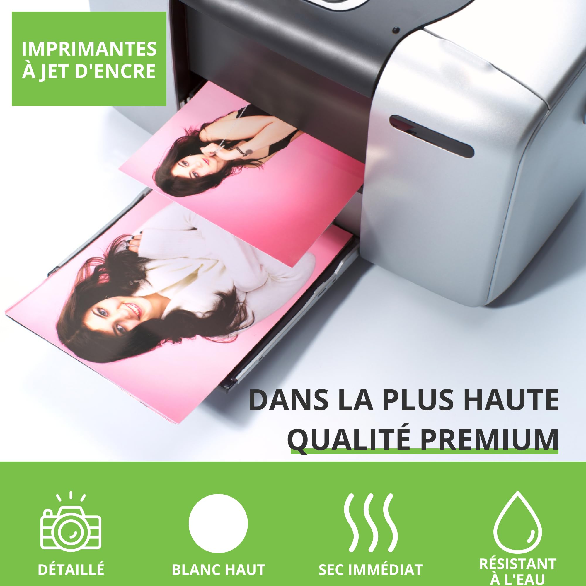 Papier Photo A4 260 G/m² Brillant Recto-verso - Étanche, Sèche Rapidement - Pour Imprimantes Jet D'encre - 40 Feuilles
