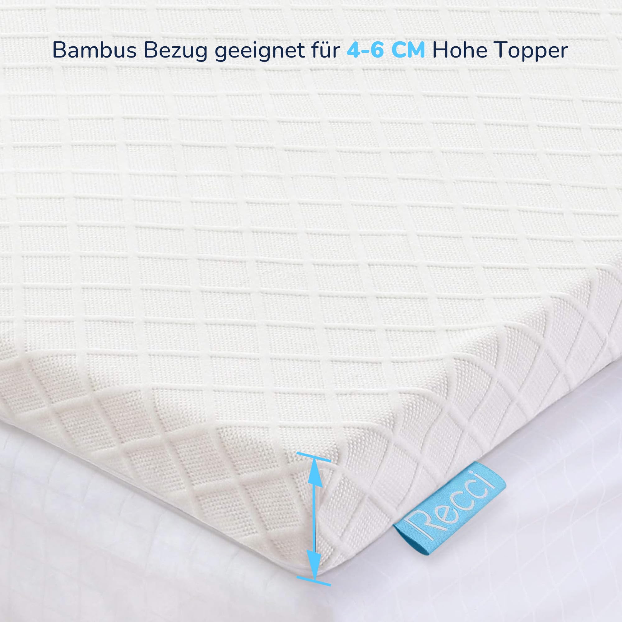 RECCI Coprimaterasso in 100% bambù, traspirante, anti-allergia e contro gli acari, adatto per materassi da 4 a 6 cm di altezza [90 x 200] (180 x 200 cm)