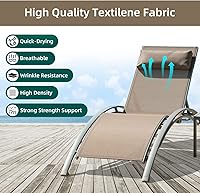 Vista 5 de Domi - Juego de 3 sillas de piscina, tumbona para exteriores con mesa auxiliar, silla reclinable ajustable de aluminio para jardín, piscina, playa