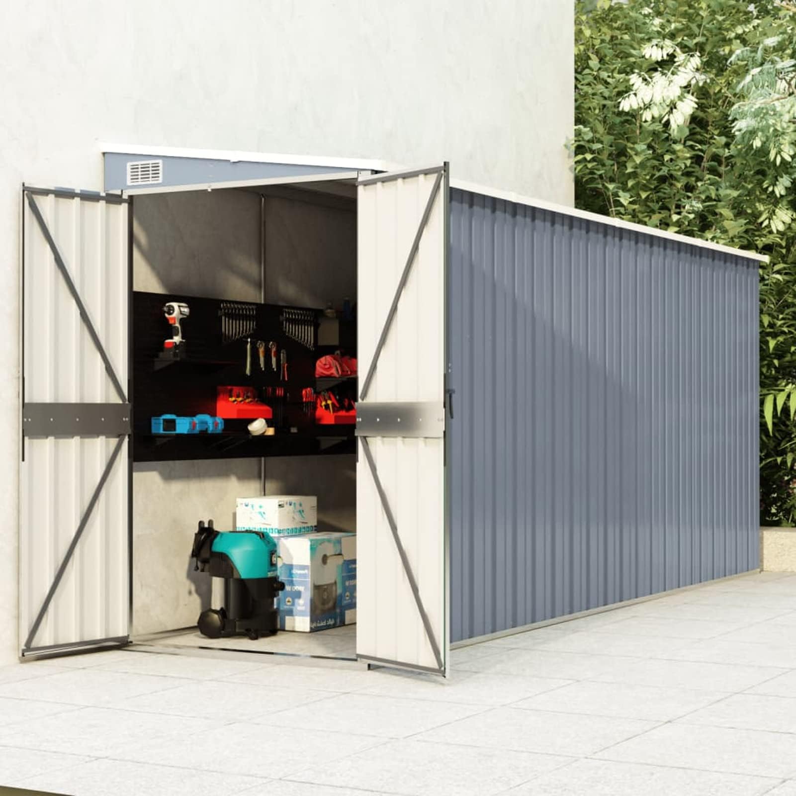 Garden Storage Shed, Outdoor Tool Cabinet, Gray Metal Garden Shed 118x382x178 cm, Durable Galvanized Steel, Perfect for Yard Equipment & Garden Tools