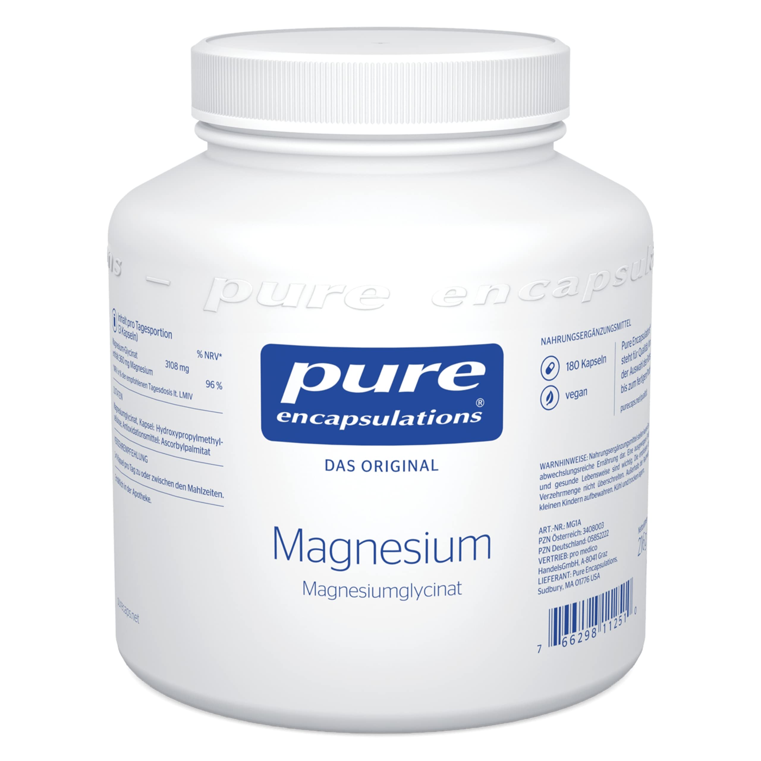 Pure Encapsulations Magnesiumglycinat |180 Kapseln (2 Monate Vorrat) | Organisch gebundenes Magnesium | Trägt zur Verringerung von Müdigkeit und Ermüdung bei | Sehr gut vom Körper aufgenommen