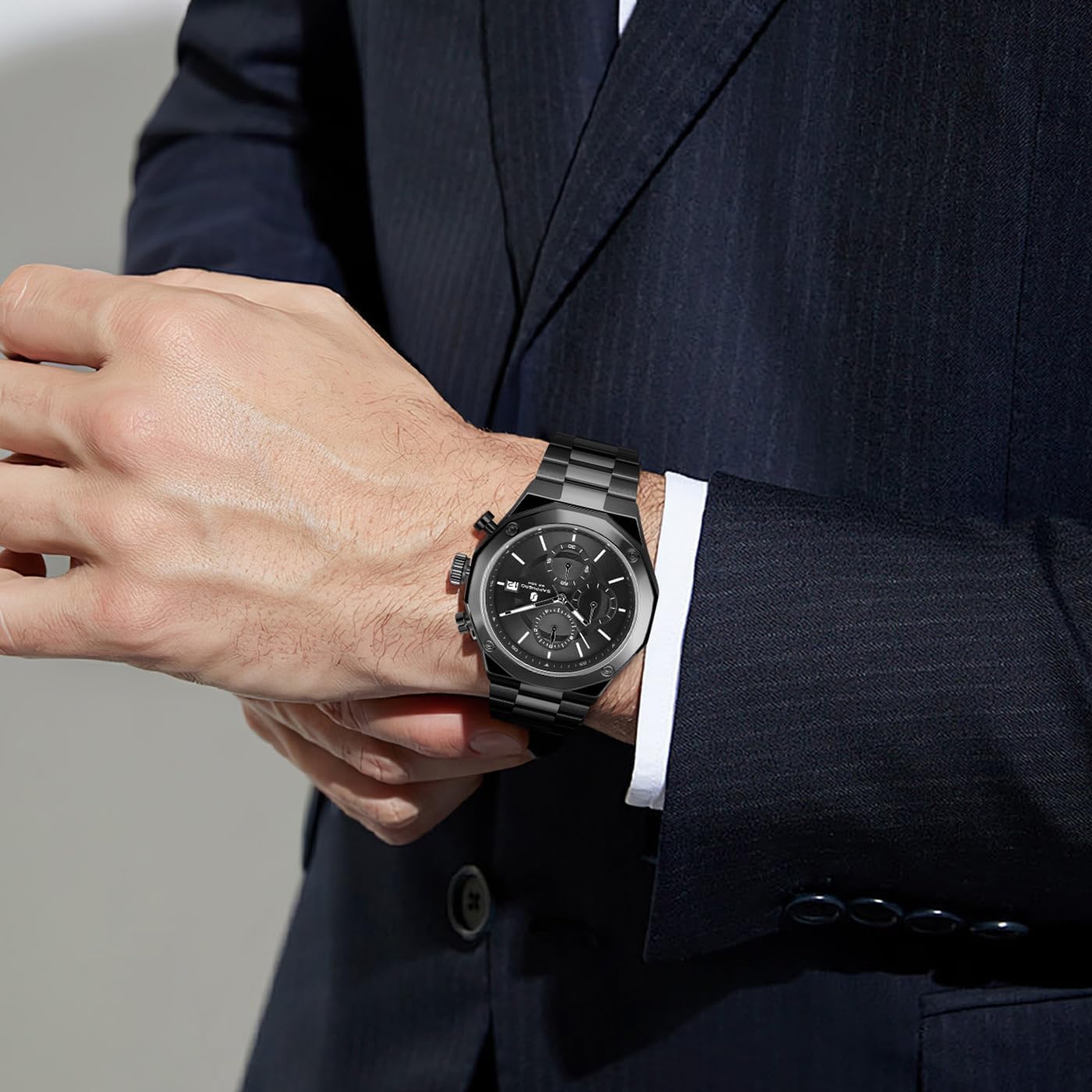 SAPPHERO Watches for Men Octagonal Stainless Steel Quartz Men's Watch 50 Meter Water Resistant Analog Movement Multifunction Dial Classic Men's Gifts - Image 2