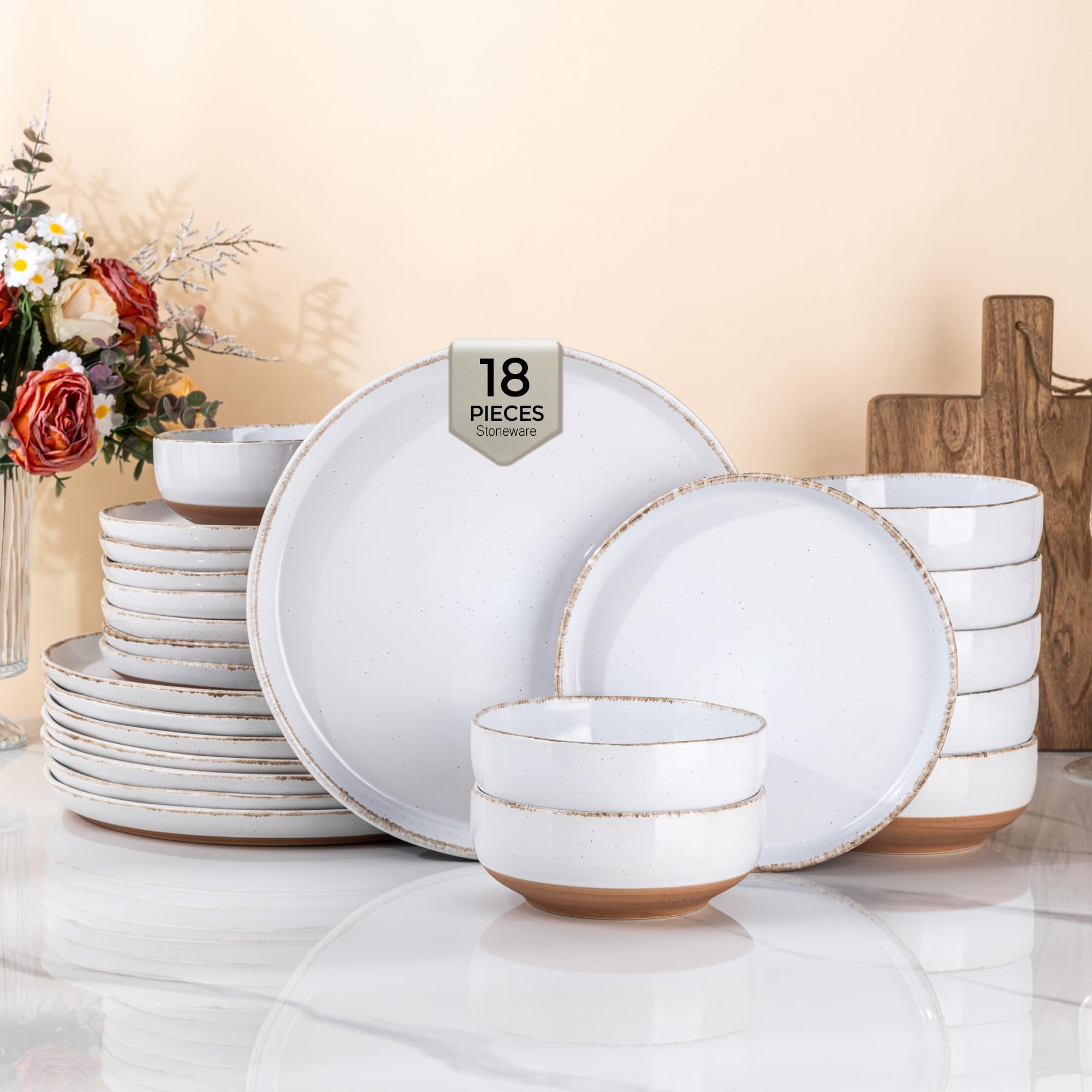 Dinnerware Sets for 6, 18 Pieces Ceramic Plates and Bowls Set